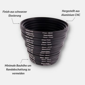 Lens-Aid Objektivring Step-Up Ring Filter-Adapter Objektiv 49mm > Filter 52mm (49-52mm), flache Bauform, für DSLR, Systemkameras, Spiegelreflexkameras