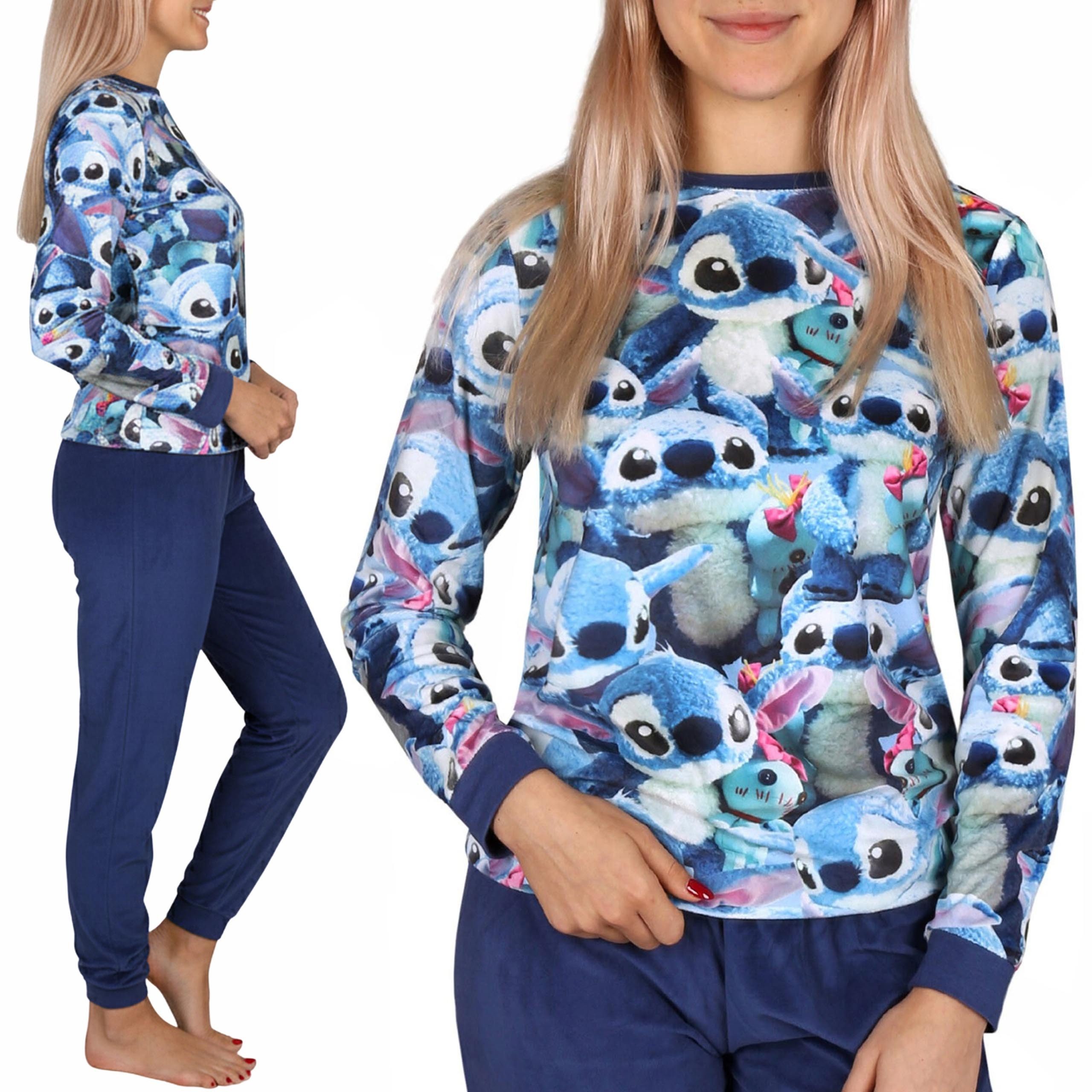 Pyjama Disney Stitch Damenpyjama, zweiteilig, Fleece, warm, lange Ärmel