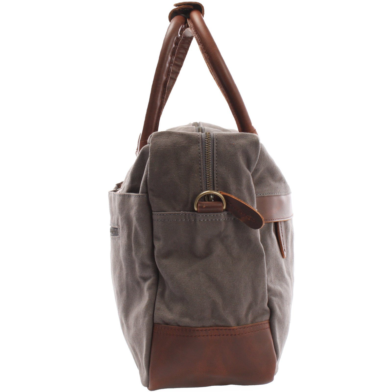 LECONI Aktentasche Handgepäck DIN A4 Arbeitstasche Damen & Herren Leder + Canvas LE2007, Canvas & Leder – Außenfächer vorn & hinten – 40×30×15 cm