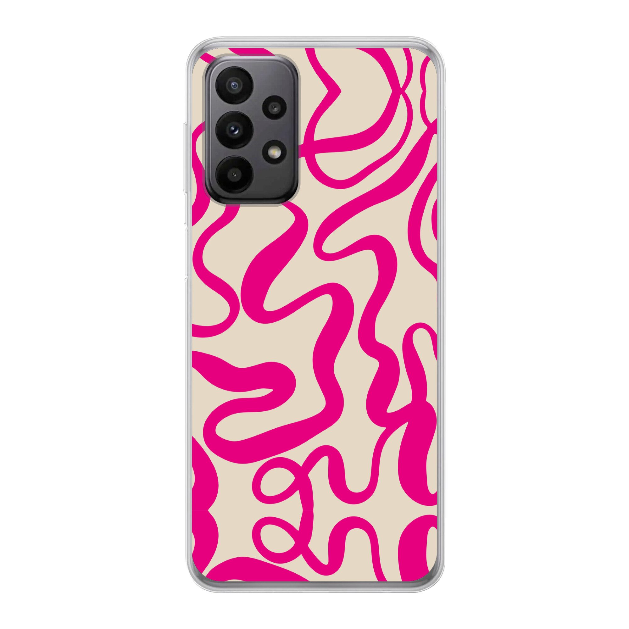 MuchoWow Handyhülle für Samsung Galaxy A23 5G Linien - Rosa - Beige - Abstrakt - Minimalis, Smartphone-Bumper, Print, Handy Schutzhülle Dünn