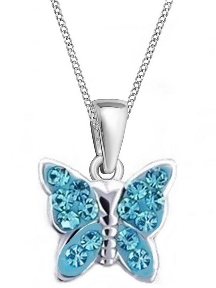 Goldene Hufeisen Kette mit Anhänger Mädchen Kinder mini klein Schmetterling Anhänger mit Kette 925 Silber (2-tlg, inkl. Etui), Kinderkette