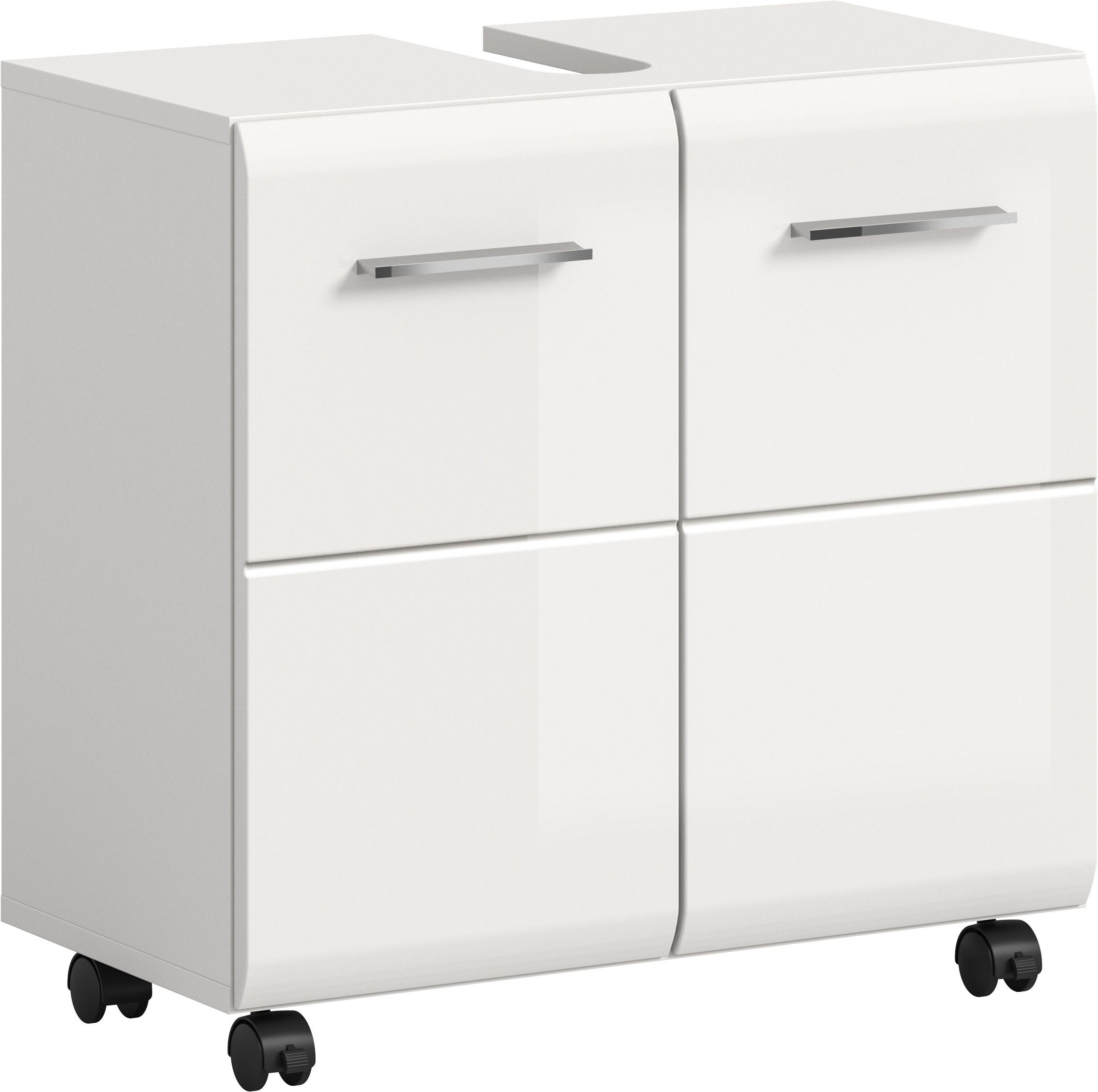 welltime Waschbeckenunterschrank FLORENZ, Breite 60cm, inkl. Siphonausschnitt, mit Türen oder Schüben (TOPSELLER) hochwertige MDF Front, Griff schwarz, Badschrank, Bad