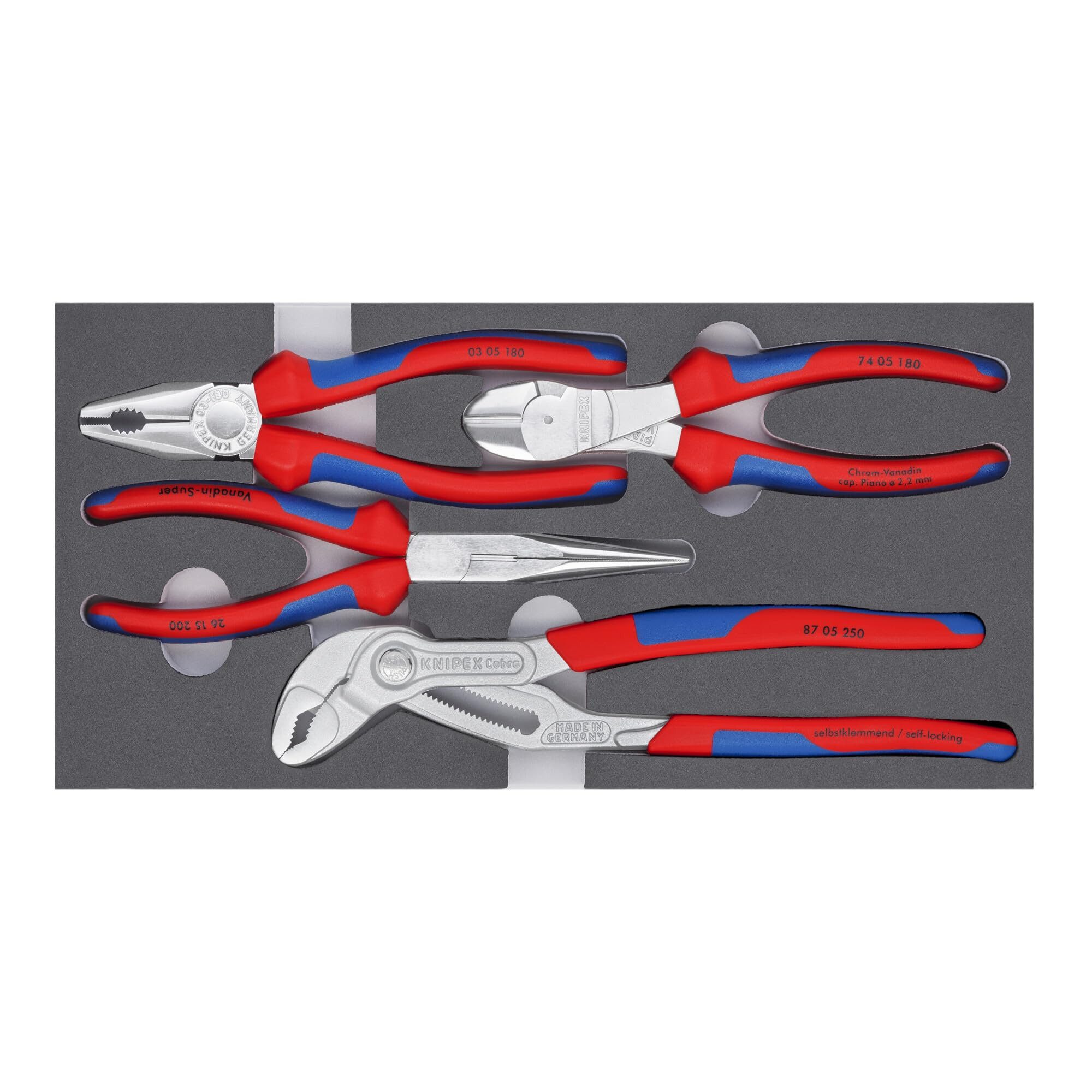 Knipex Zangenset KNIPEX 00 20 01 V17 Zangen-Set in Schaumstoffeinlage 4-teilig