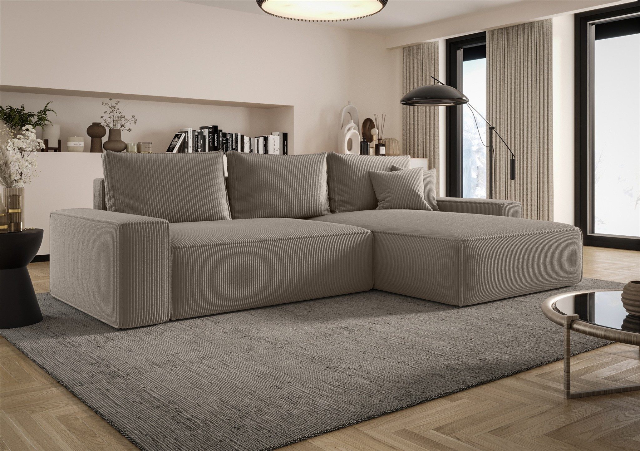 Fun Möbel Ecksofa Schlafsofa WALKEN mit Ottomane in Stoff Poso, mit Bettkasten, Rundumbezug