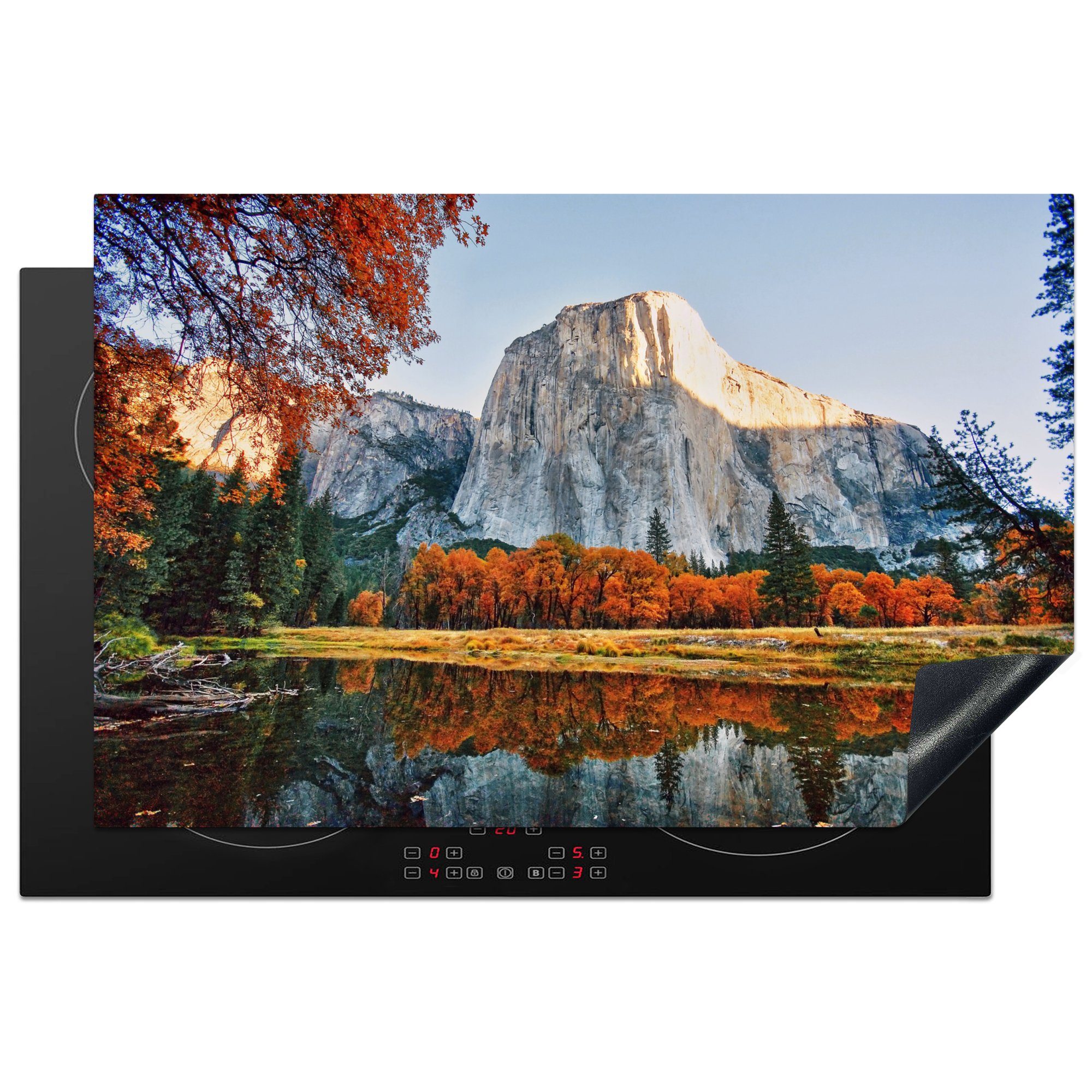 MuchoWow Herdblende-/Abdeckplatte Herbsttag im Yosemite-Nationalpark in Kalifornien, Vinyl, (1 tlg), 81x52 cm, Induktionskochfeld Schutz für die küche, Ceranfeldabdeckung