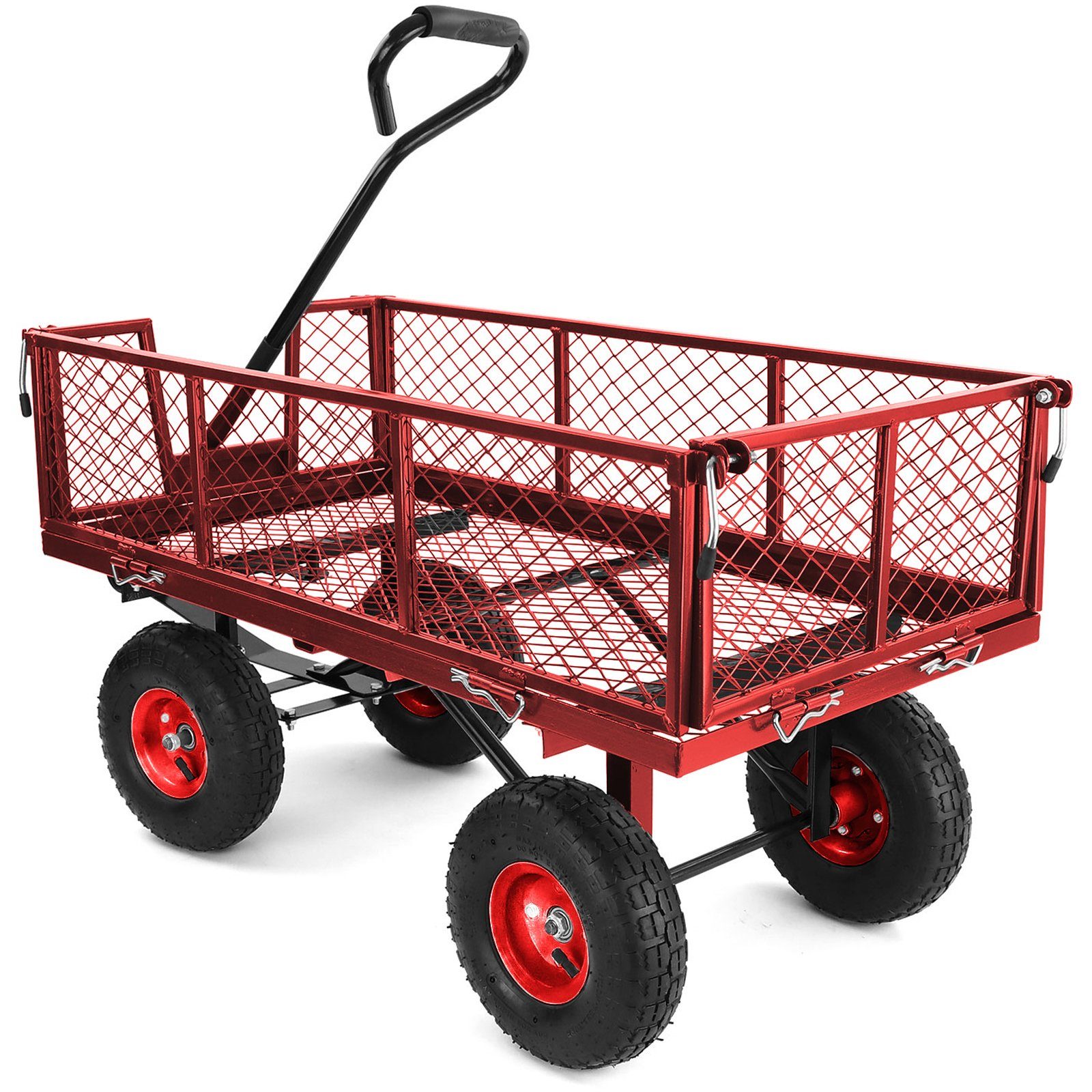 RAMROXX Bollerwagen Transport Gitterwagen Handwagen Seitenteile klappbar bis 300kg Rot