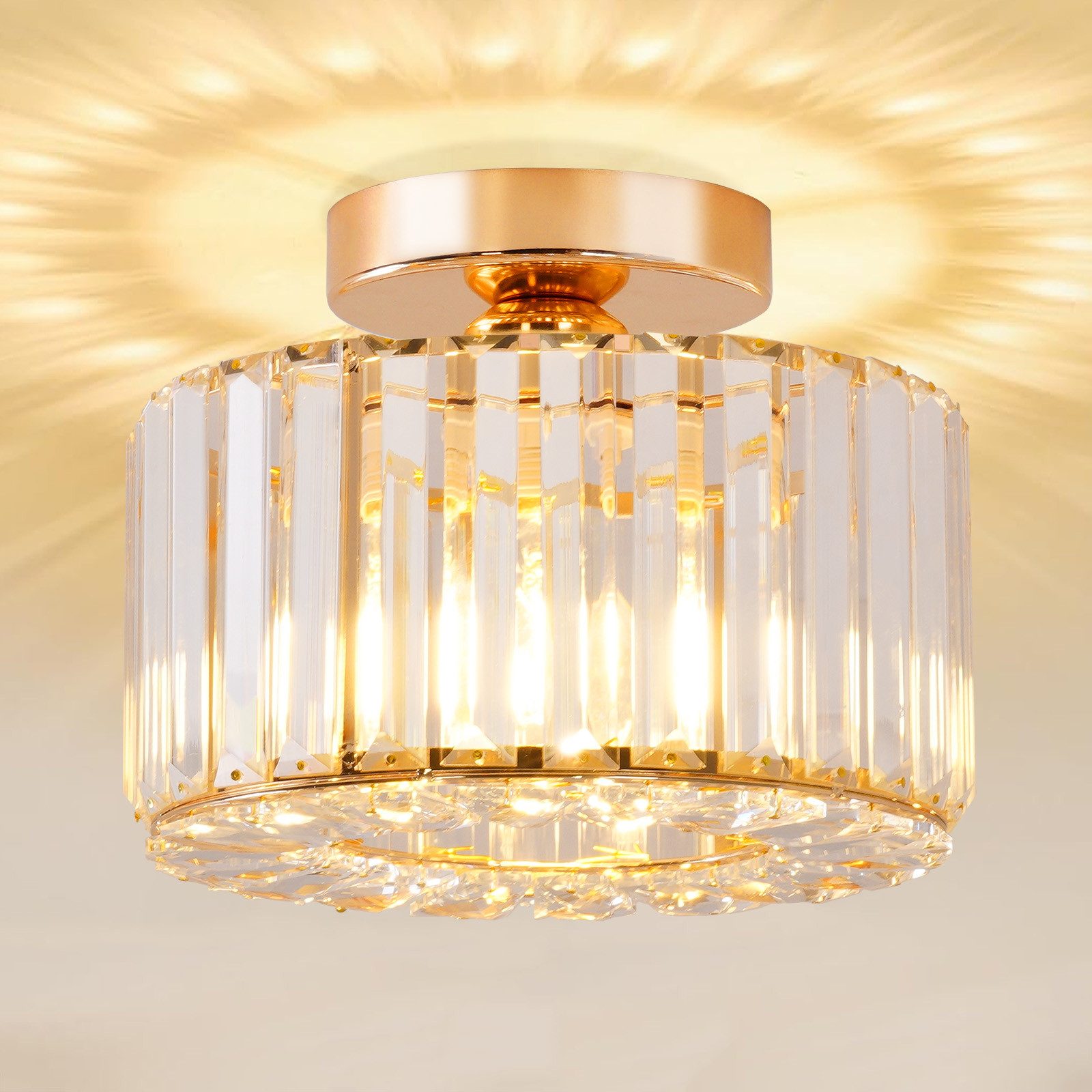 POPOLIC LED Deckenleuchte Moderner Kristalllüster, Deckenleuchte mit Glasschirm, halbaufgesetzte Deckenleuchte E27 für Wohnzimmer, Schlafzimmer, Küche, Esszimmer, Flur, Badezimmer, Eingangsbereich