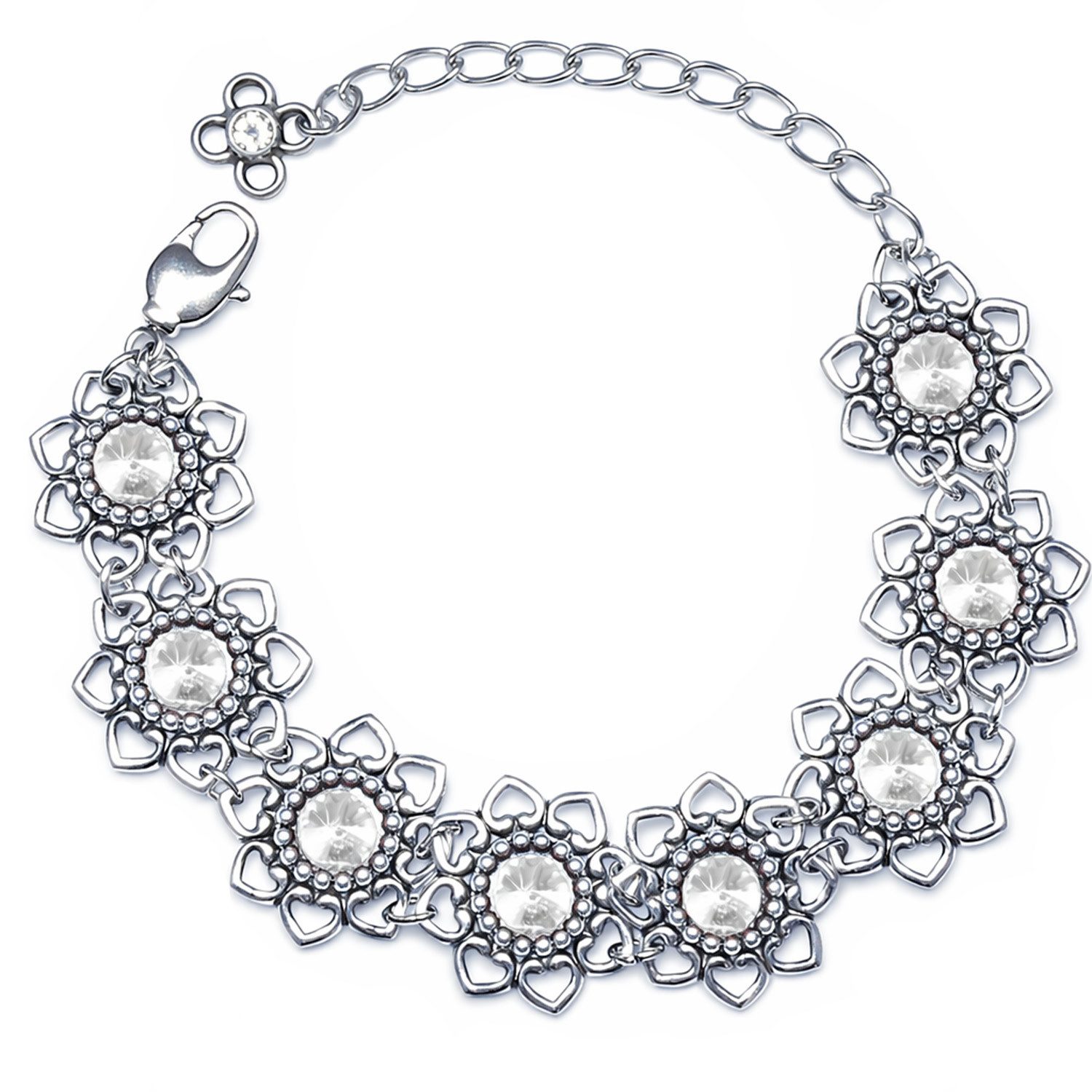 LUISIA® Armband "Leandra" mit Herzblüten und Premium Kristallen (inkl. Schmuckbox)