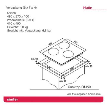 Simfer Elektro-Kochfeld SMF-BIH 4501, 9 Leistungsstufen, Touch-Bedienung, Restwärmeanzeige, Kindersicherung