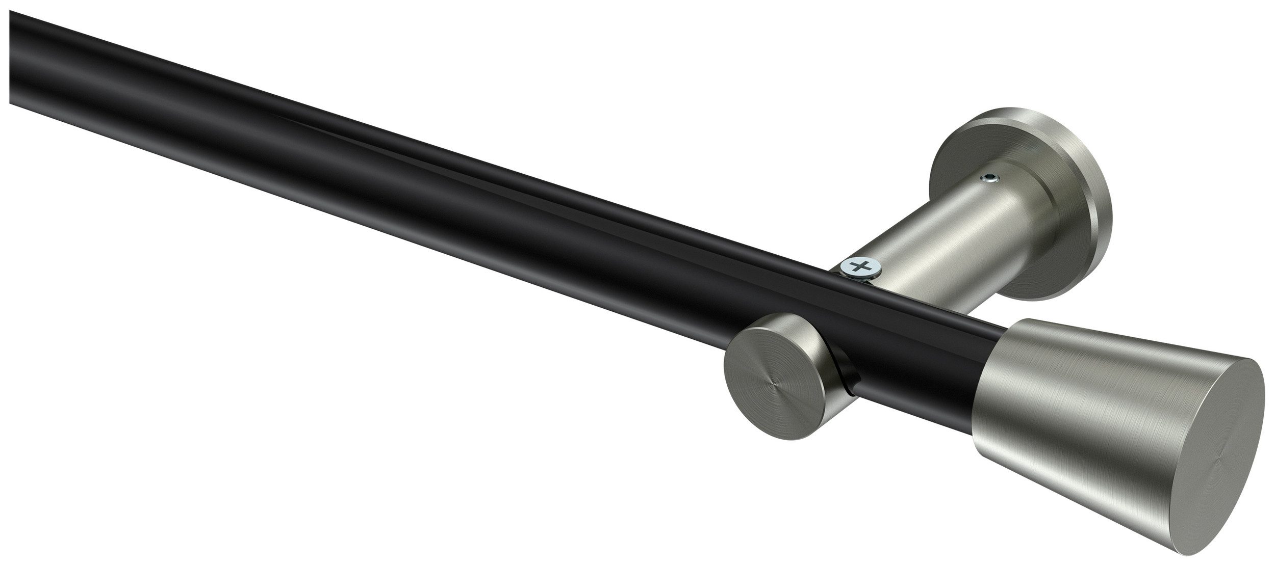 INTERDECO Gardinenstange Platon Sitra, Ø 20 mm, 1-läufig, Fixmaß, kürzbar, Wandmontage, Deckenmontage, Metall, Schwarz / Edelstahl-Optik / Bicolor