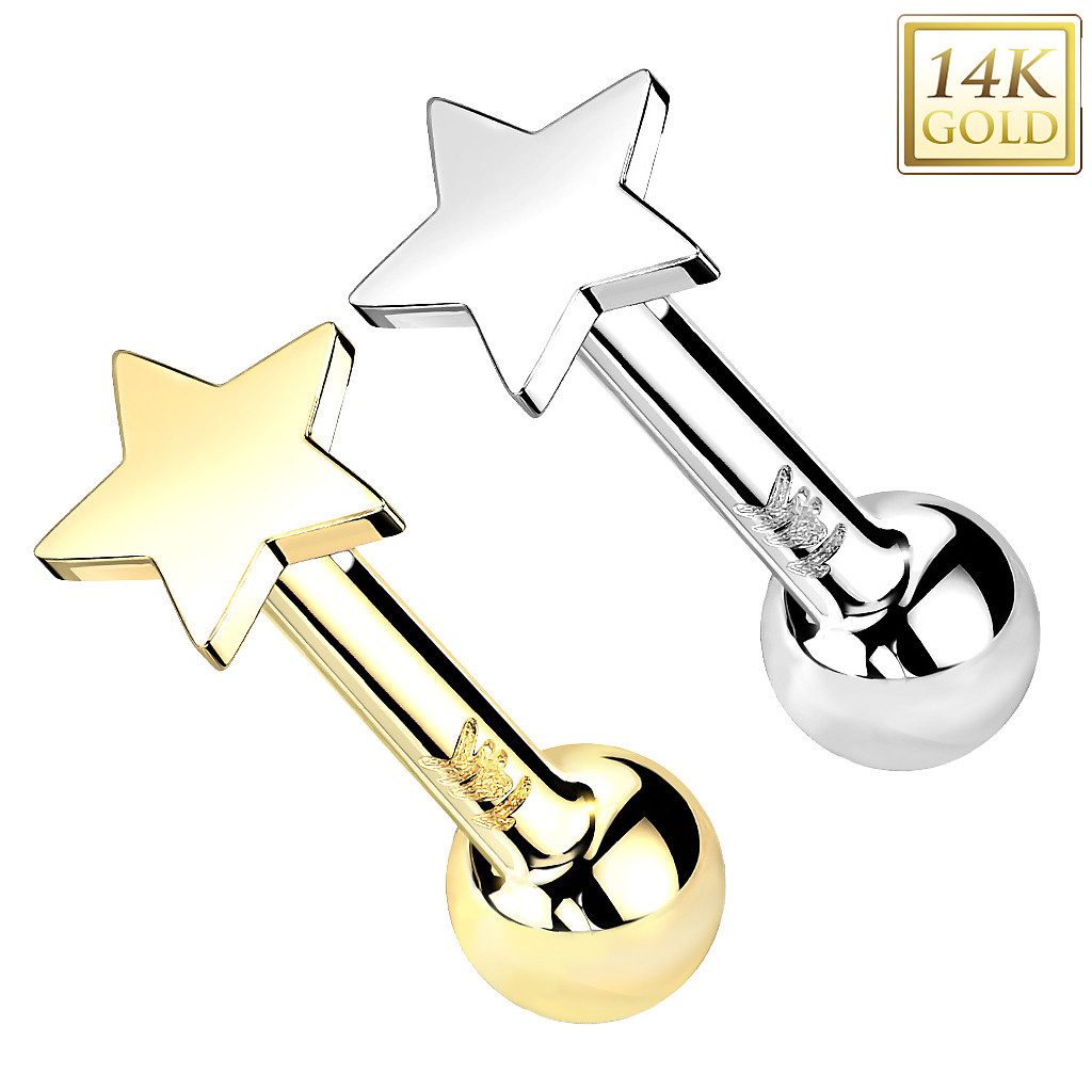 Taffstyle Piercing-Set 14K Gold Tragus Stern Aufsatz ohne Gewinde Gelbgold 1,2mm x 6mm x 4mm (Ohr Tragus Helix Lobe Daith Conch Orbital Snug Ohrring Piercing),  – Bild 4 von 4