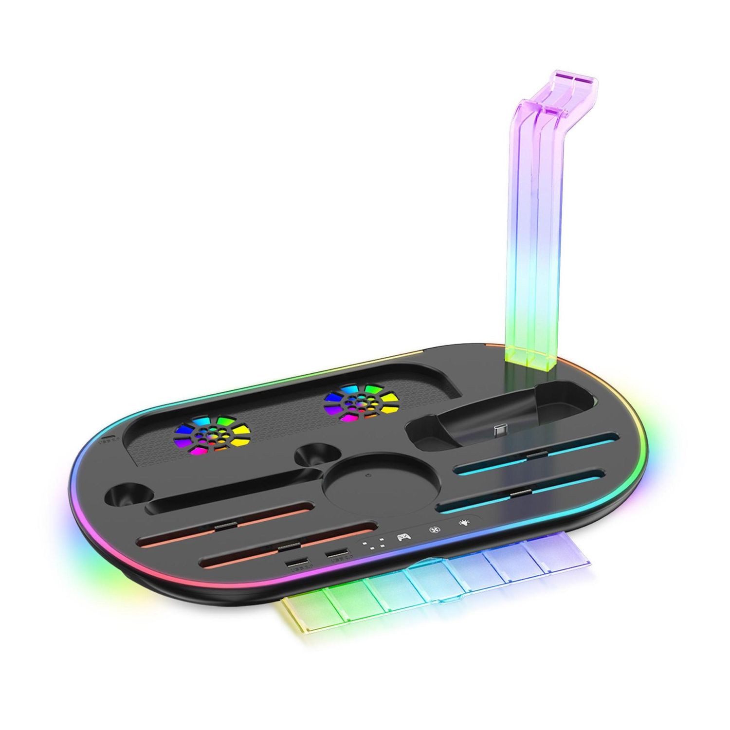 Wigento Für Nintendo Switch 2 RGB Licht Ladestation mit Kühlung Ablage Schwarz Stromadapter