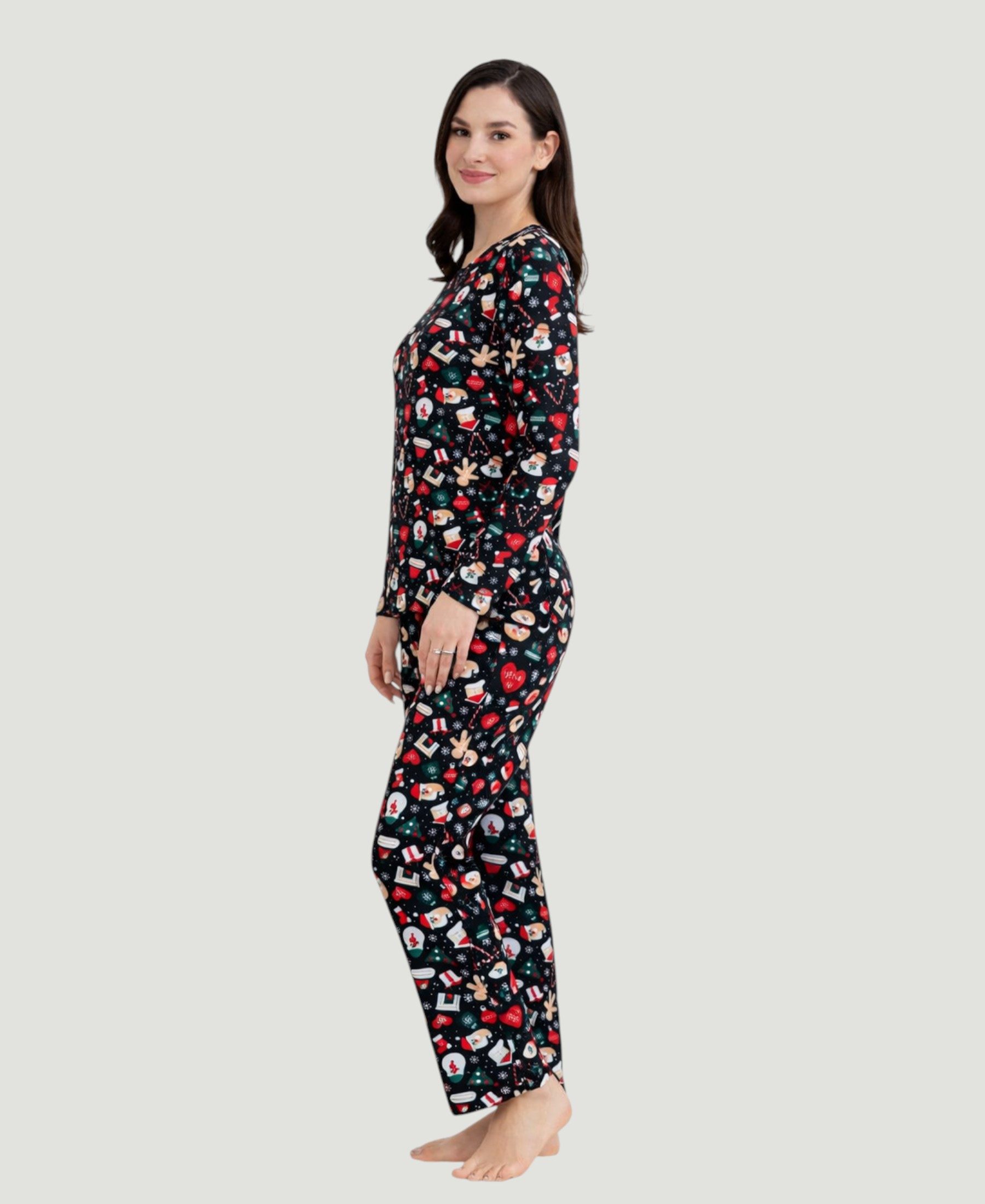 fashionshowcase Pyjama Hausanzug Schlafanzug Velours Neujahr Weihnachtsmotive, Winter-Set (Set, 2-teilig) samtartige Oberfläche, Soft-Touch, elastische Qualität