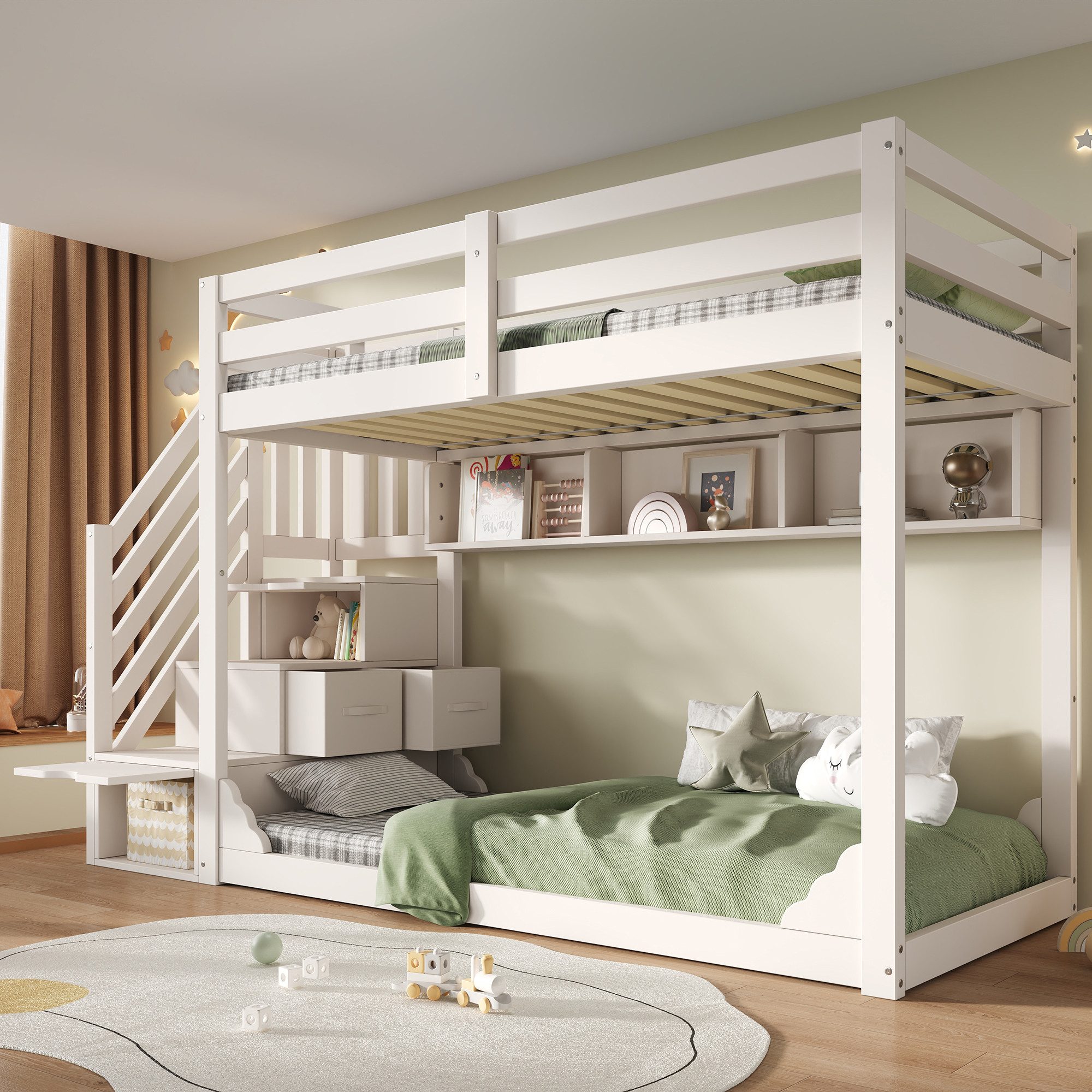 Flieks Etagenbett, Kinderbett 90x200cm mit Stauraumtreppe Ablagefächern & G günstig online kaufen