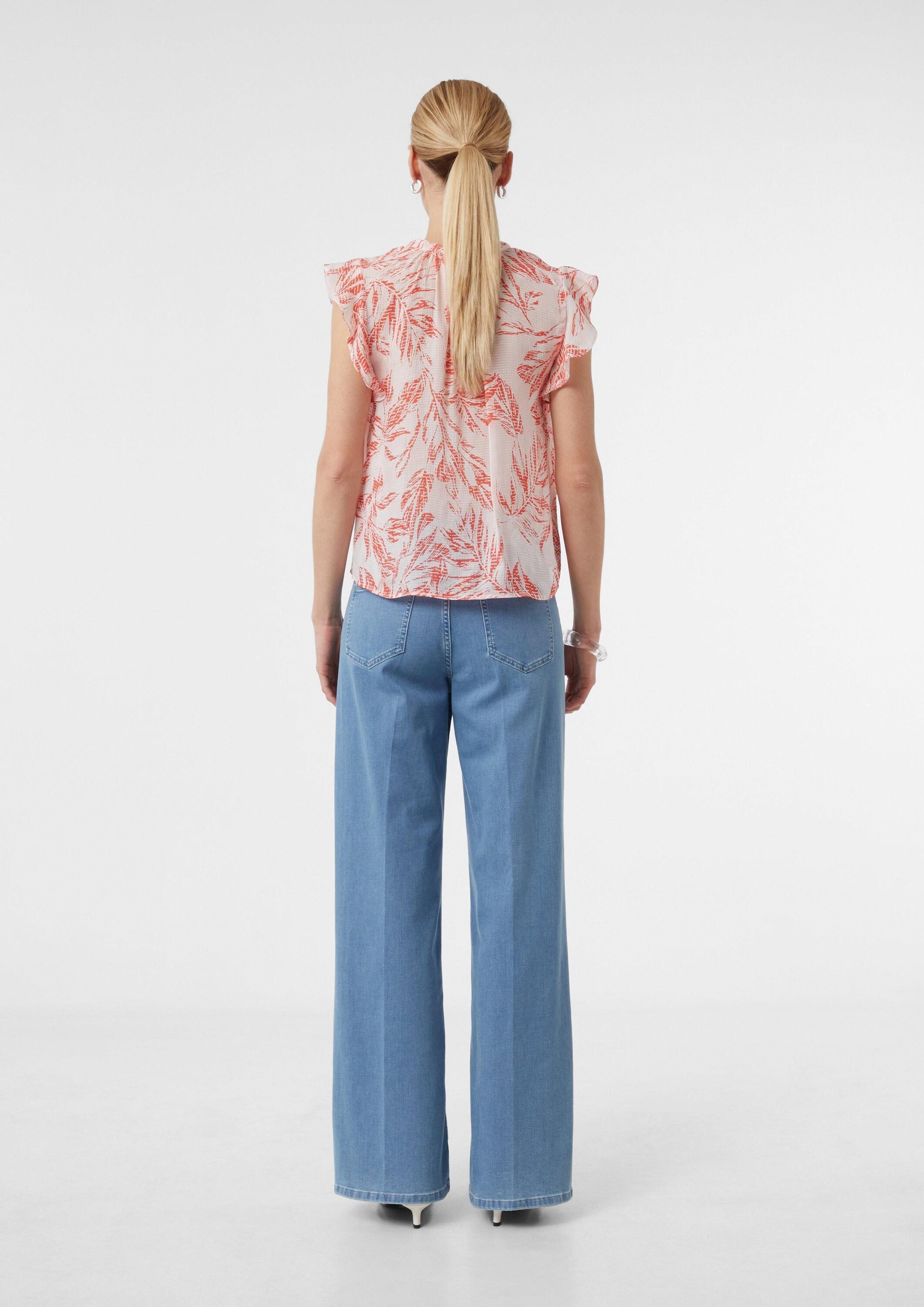 comma Blusentop Bluse Strukturierte Bluse mit Volantärmeln