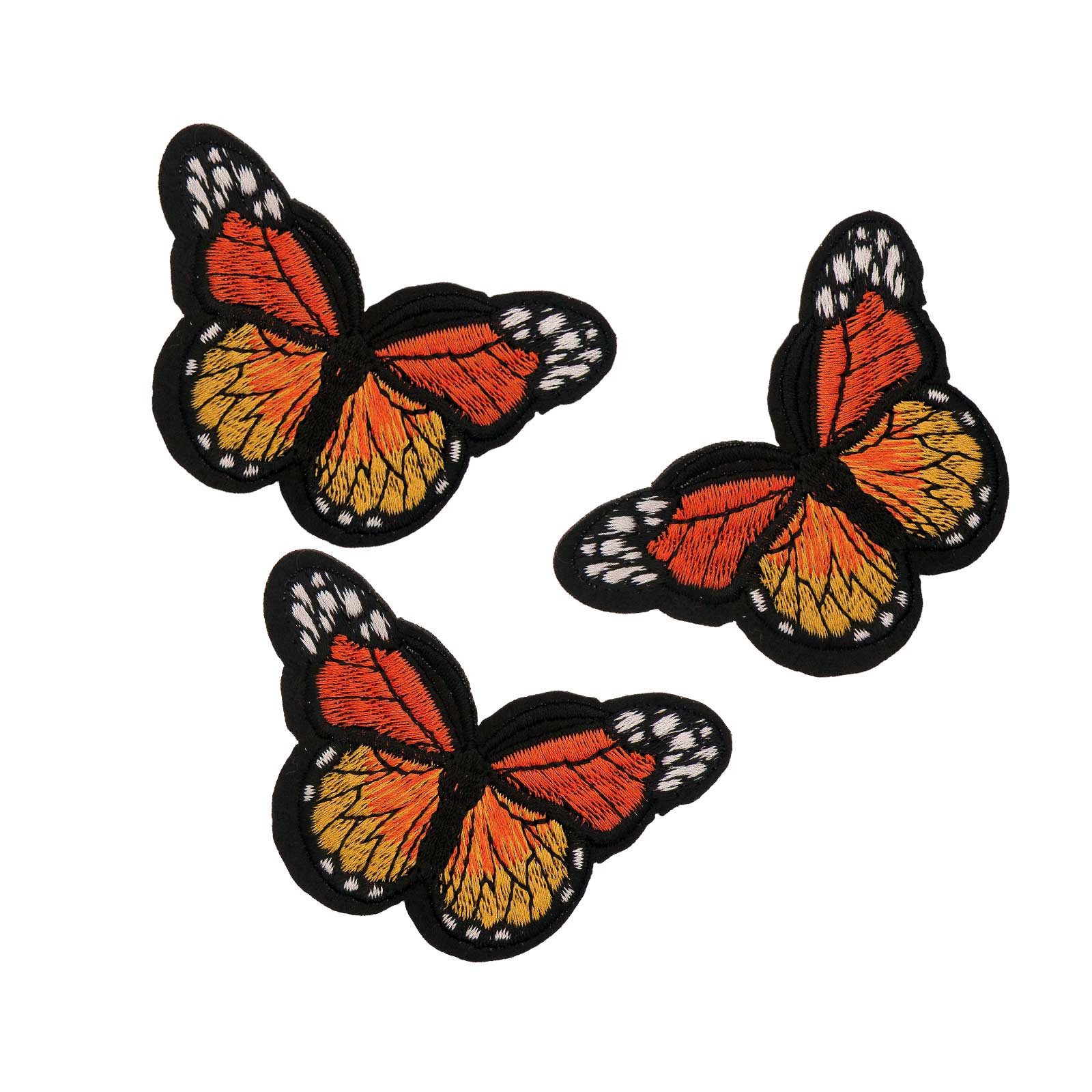 maDDma Aufnäher 3 Schmetterling Aufbügler bestickt Farb-/ Größenwahl, Polyester, Polyethylen Schicht, 46 x 78 mm dunkelorange