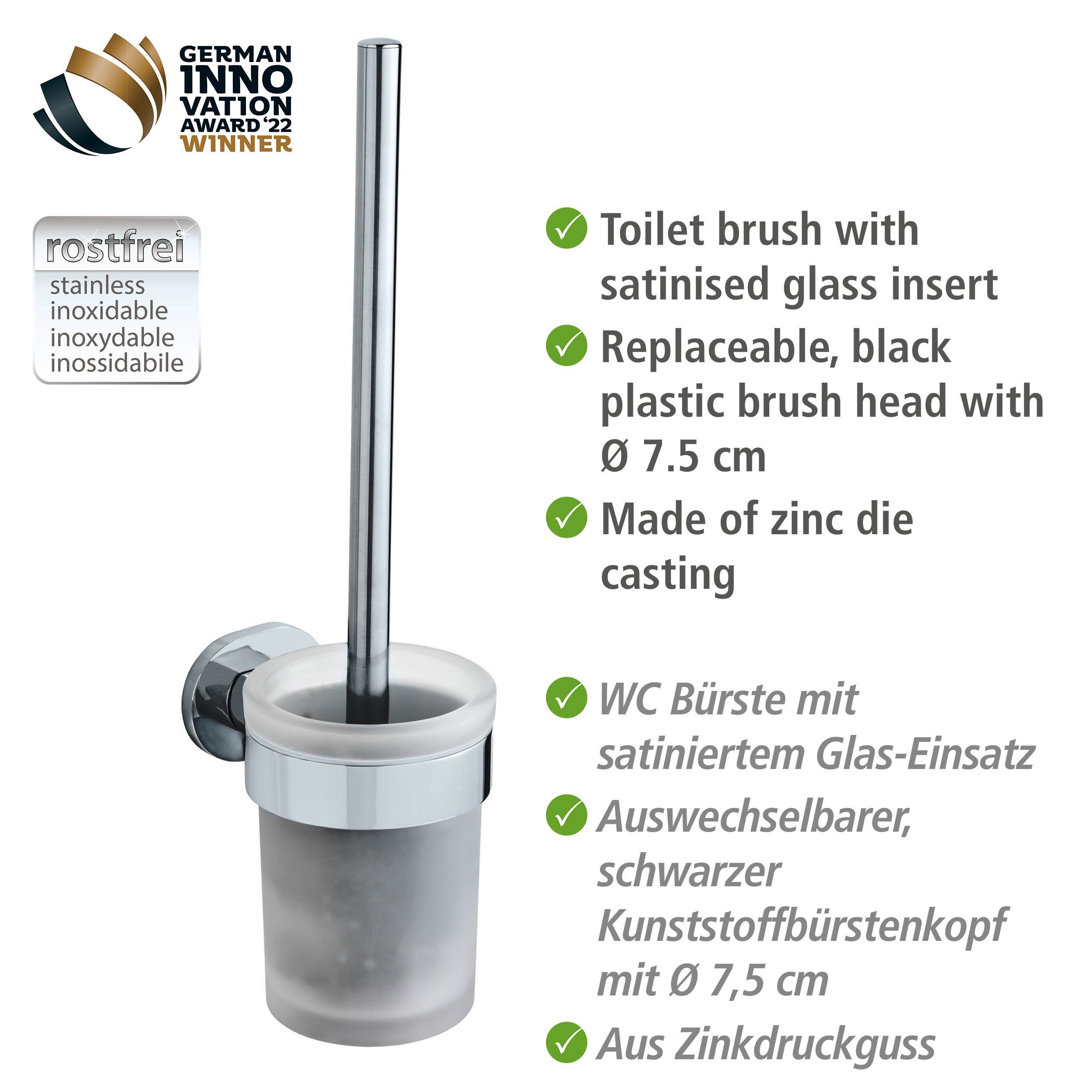 UV-Loc® Maribor, WENKO auswechselbar Bürstenkopf befestigen WC-Garnitur ohne Bohren,