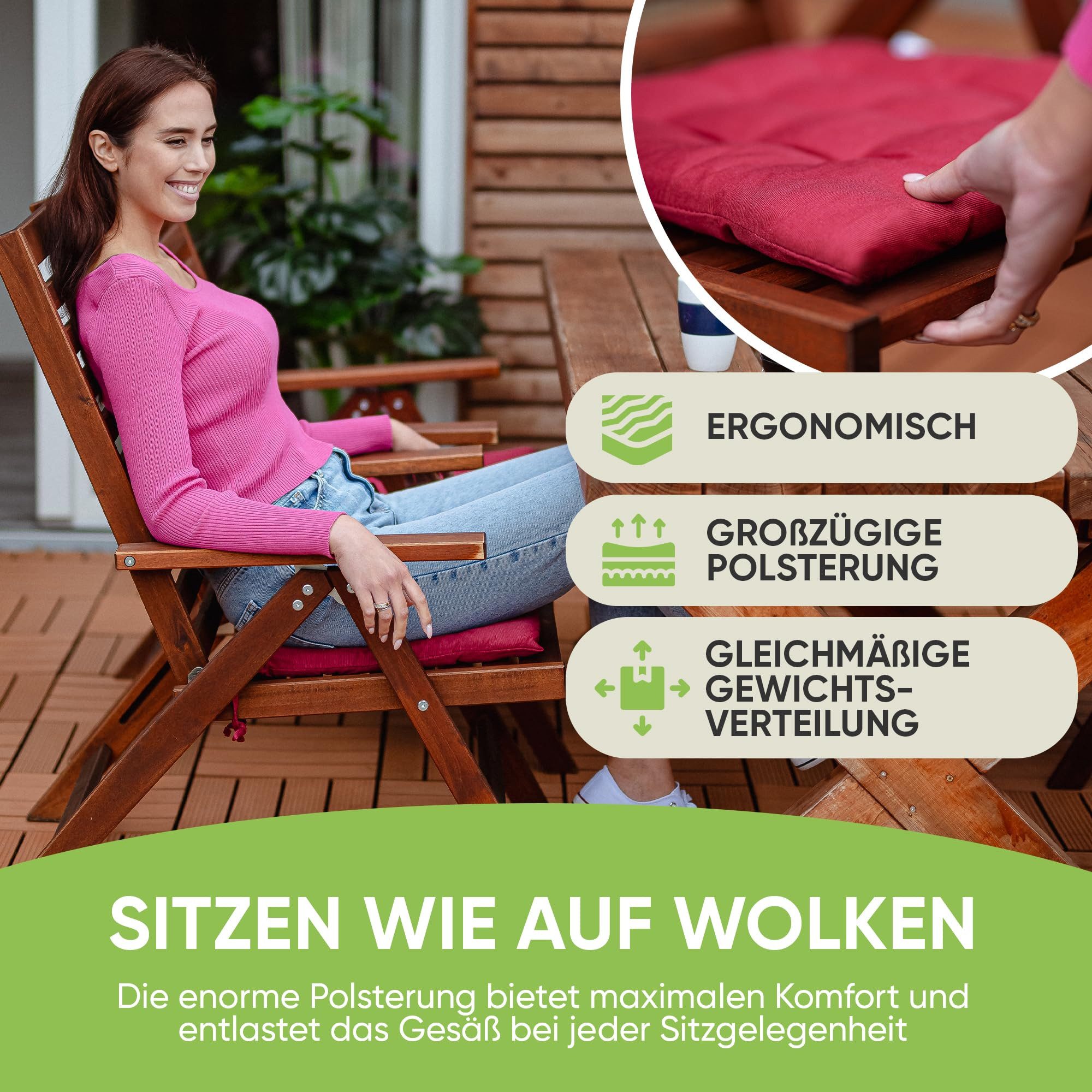 Gräfenstayn Stuhlkissen Sitzkissen 40x40cm Haltebänder Indoor Outdoor, robustes Sitzkissen für Indoor & Outdoor, mit Haltebändern