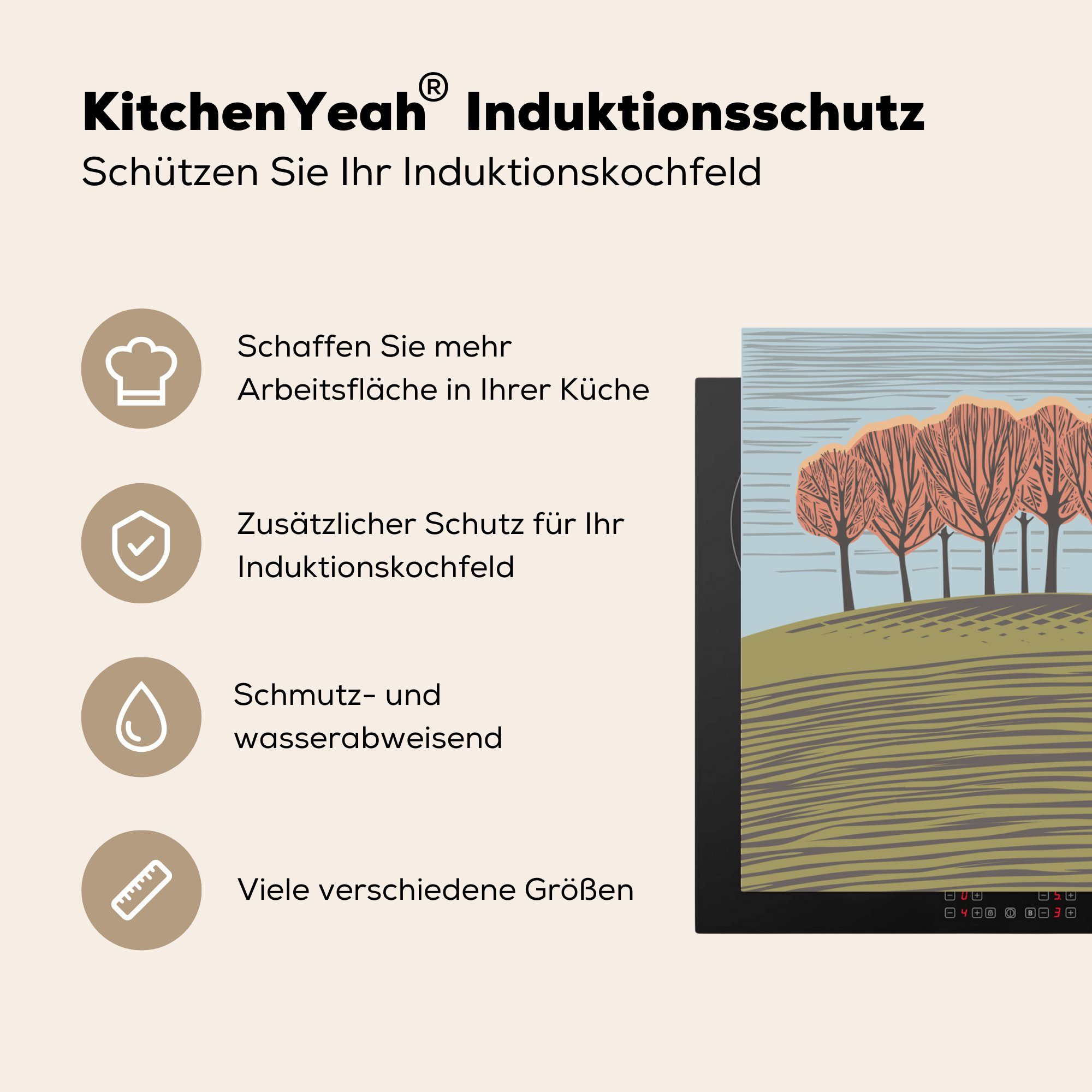 MuchoWow Herdblende-/Abdeckplatte Amsel 83x51 - cm, - Vinyl, (1 küche Ceranfeldabdeckung, tlg), für Bäume, Illustration Arbeitsplatte