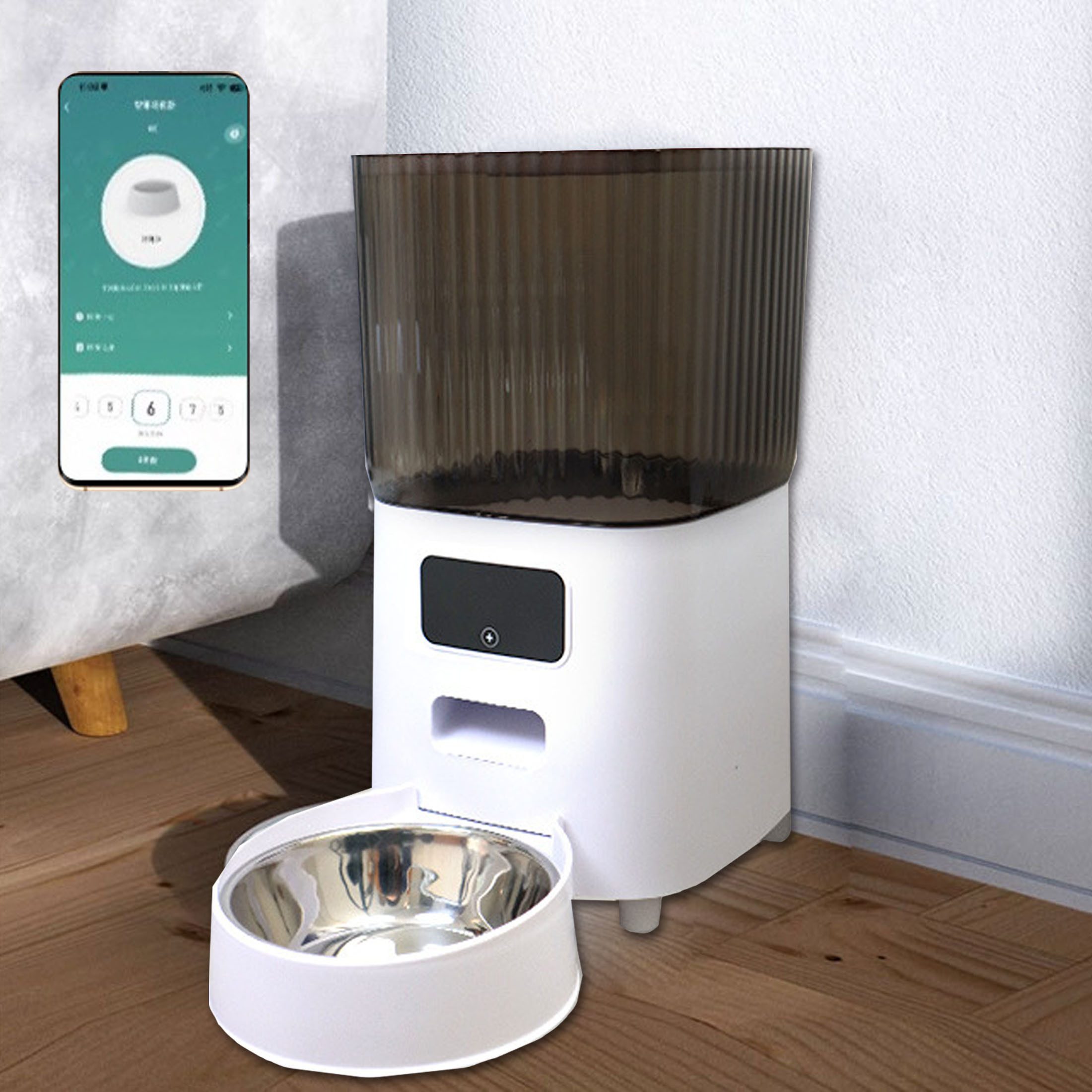 Futterautomat 5L WIFI APP Katzenfuttermaschine, Trockenfutterspender mit Timer