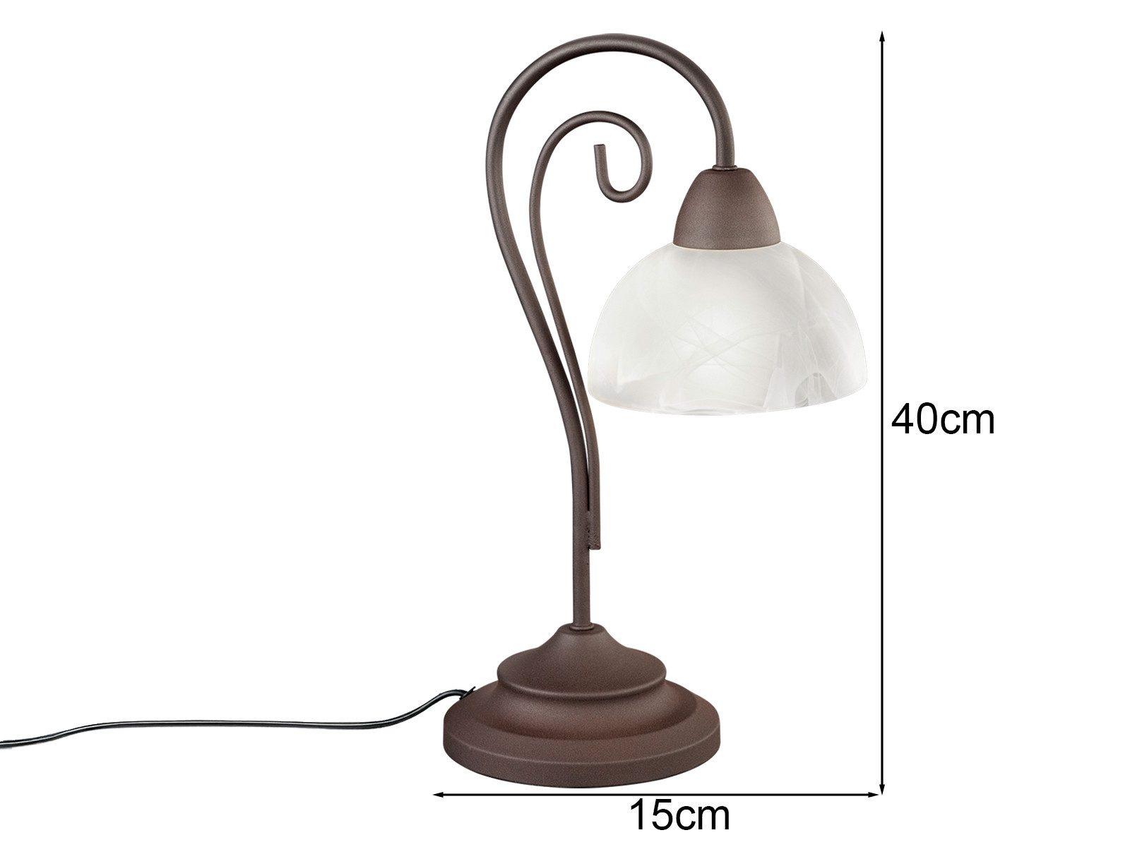 Reality Leuchten LED Nachttischlampe, Dimmfunktion, LED wechselbar, Warmweiß, groß-e Landhaus-stil mit Glas Lampenschirm für Fensterbank, Höhe 40cm