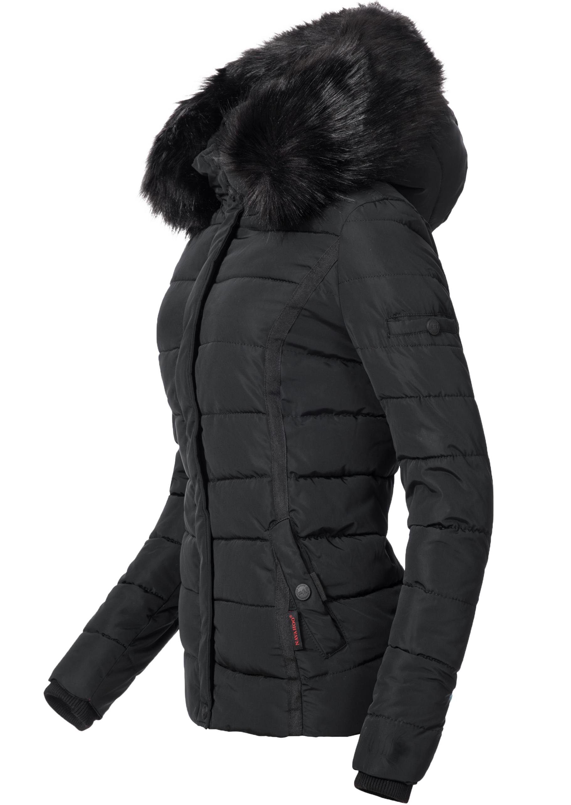 hochwertige voluminöser Miamor Winterjacke Kunstpelz-Kapuze Navahoo Steppjacke schwarz m.