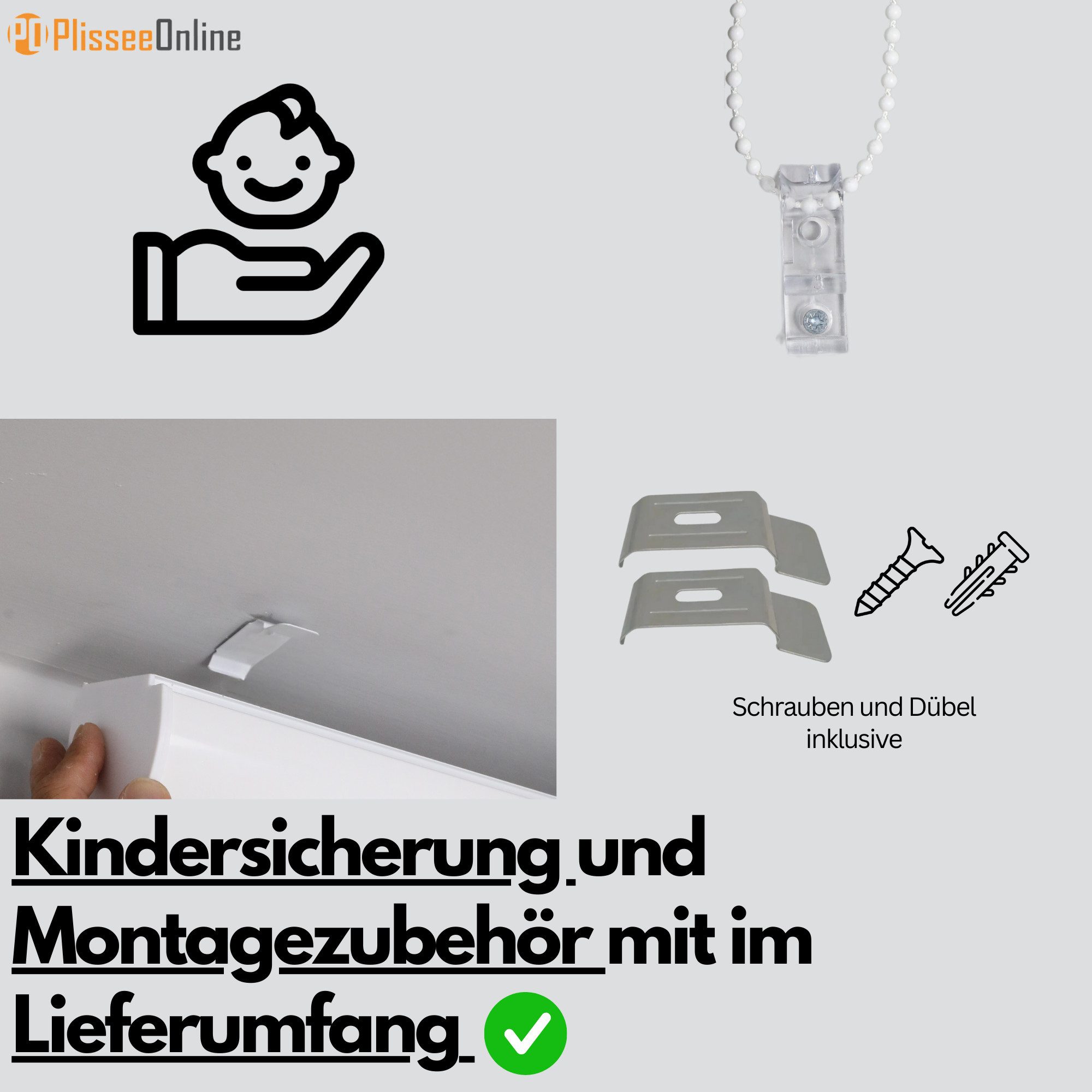 Doppelrollo Duorollo mit Kassette und Perlen in Weiß, Grau, Gold Höhe: 200 cm, Plisseeonline, blickdicht, Deckenmontage, Inkl. Montagezubehör Schrauben und Dübel, Decke oder Wand, mit Kindersicherung