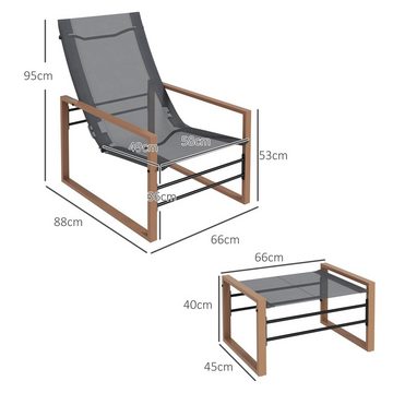 Outsunny Sitzgruppe Terrassenstuhl mit Hocker Balkonstuhl, (Gartenmöbel-Set, 2-tlg., Gartenstuhl-Set), Mesh-Bezug, Metallrahmen, Dunkelgrau