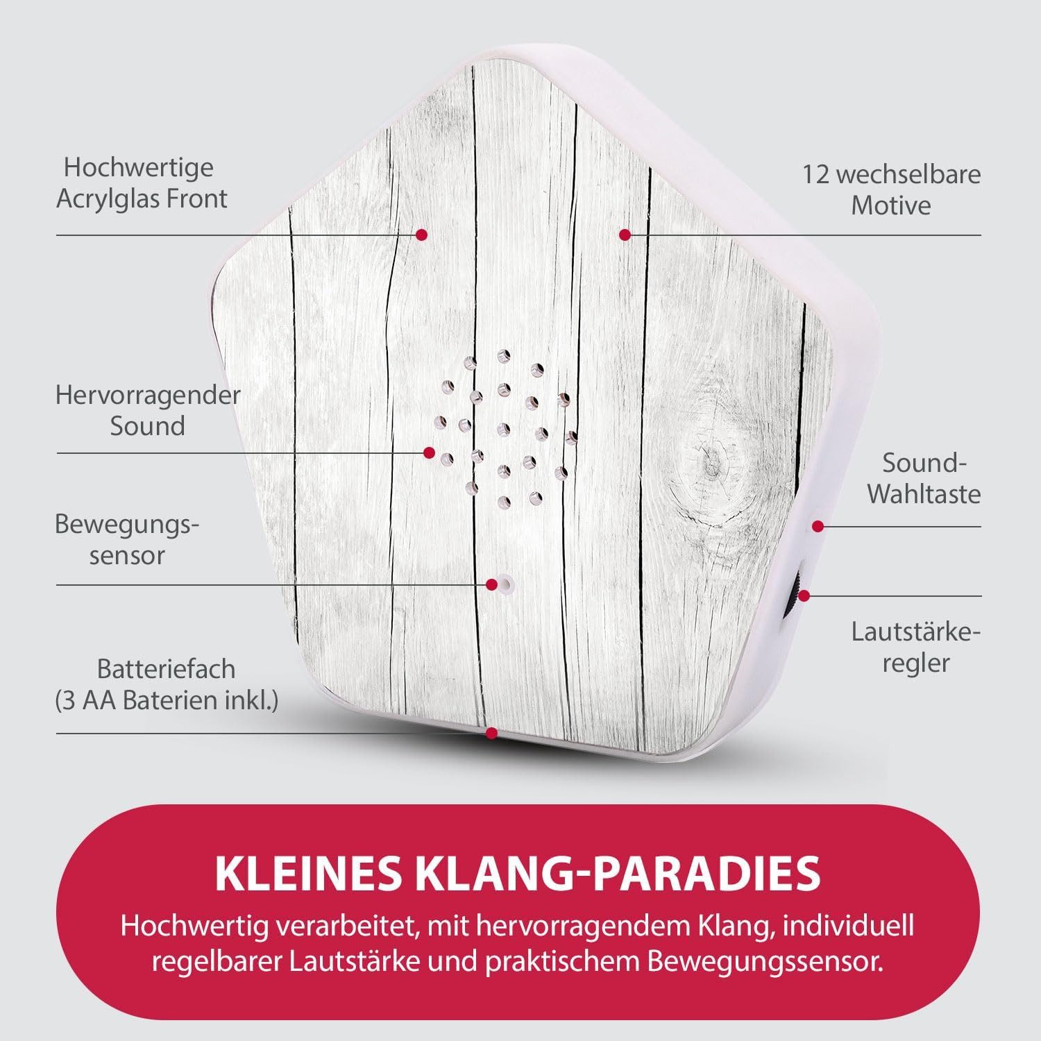 Olympia Dekoobjekt OL8001 "Sounds of Nature Box" (Soundbox / Zwitscherbox), 4 hochwertige Klänge, Bewegungssensor, 12 Wechselmotiven