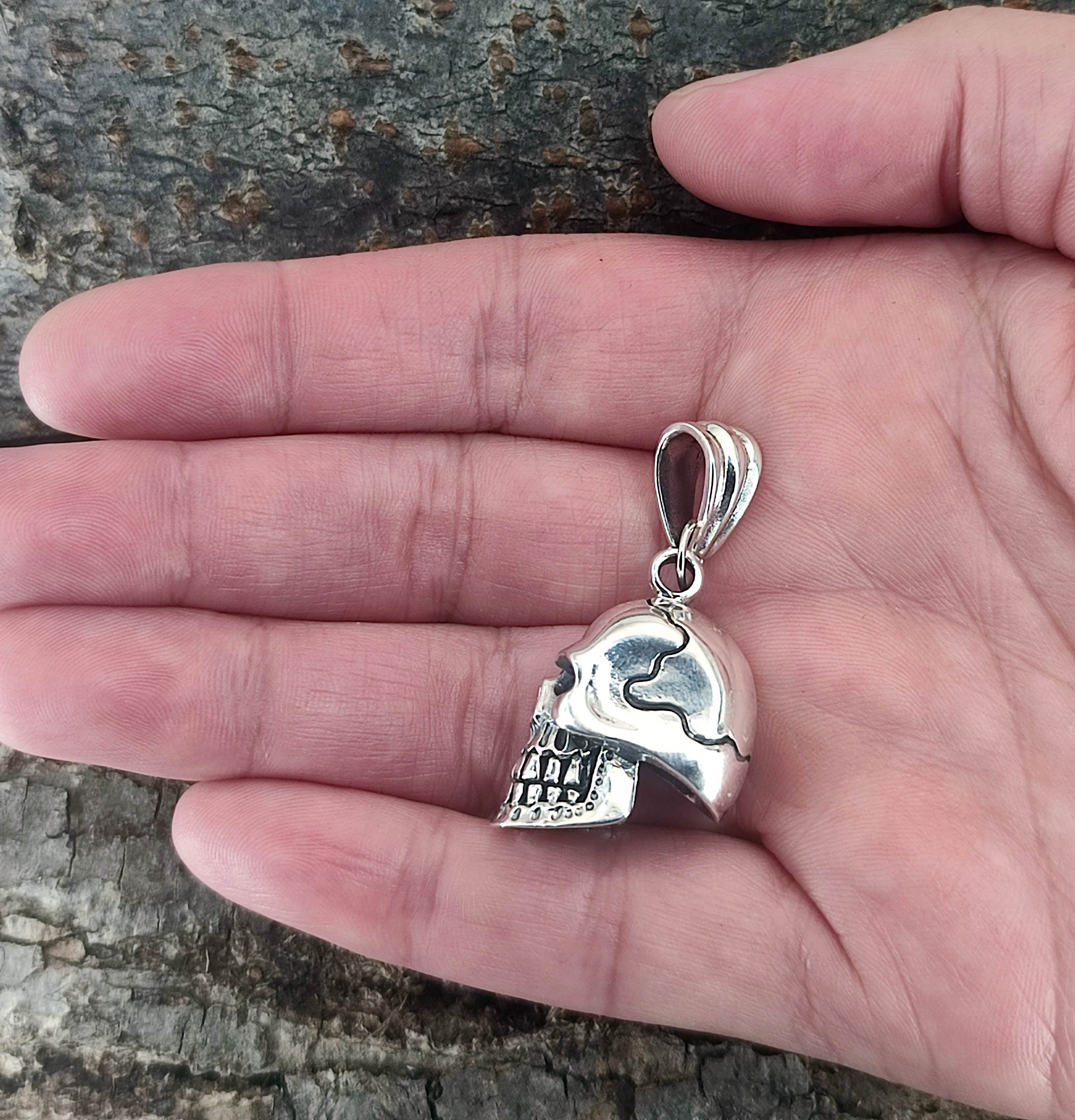 3D 925 Kiss Totenkopf Kettenanhänger of Skull Silber Schädel Sterling Leather Anhänger