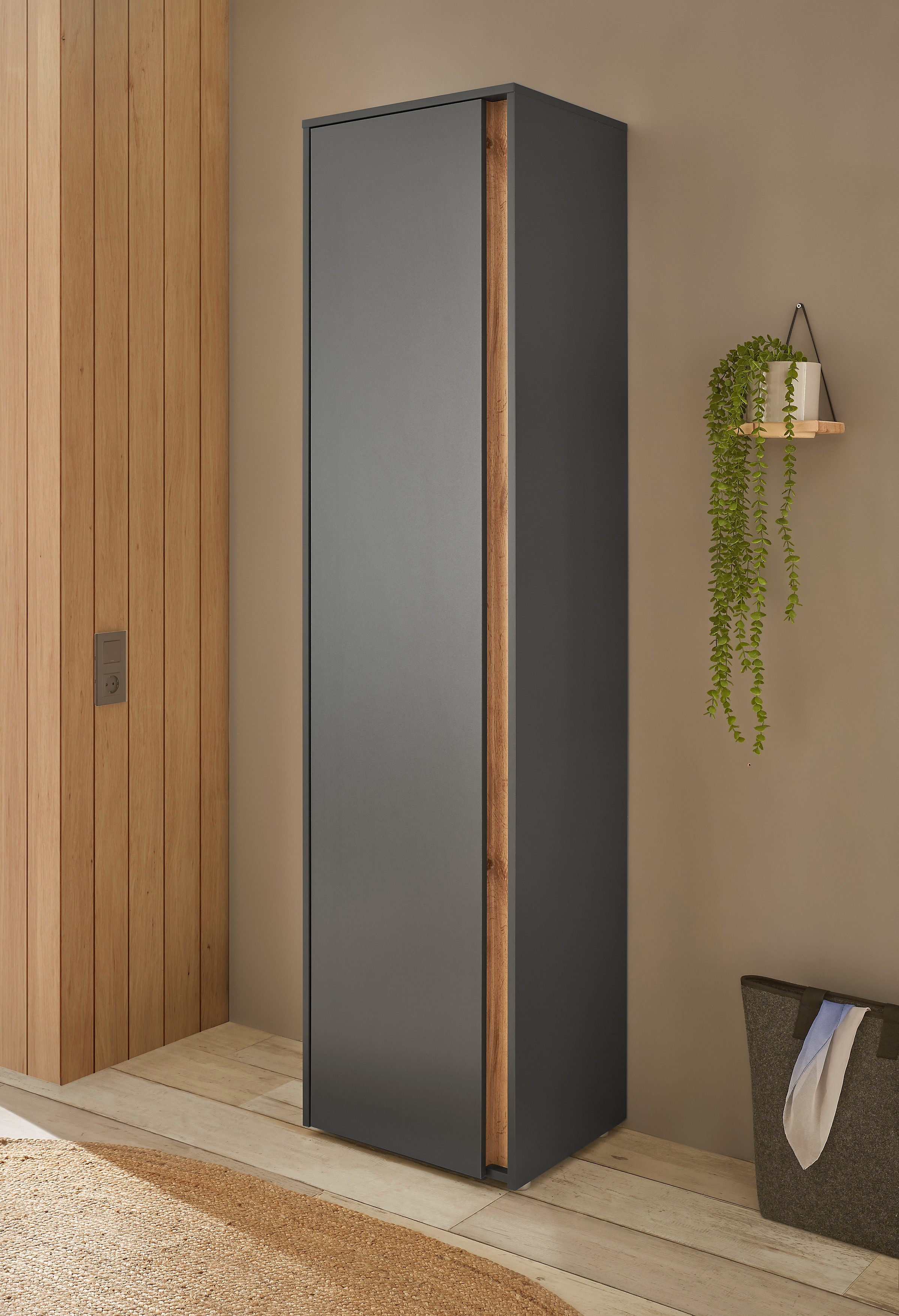 INOSIGN Garderobenschrank GIRON/ CiTY, Schrank in Wotan Eiche, Kleiderschrank mit Stauraum 10 Fächer, modernes Design, Tür beidseitig montierbar, 50 cm breit