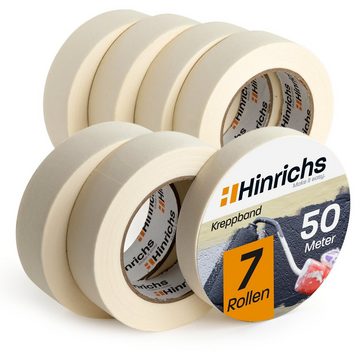 Hinrichs Klebeband 7 x Kreppband 6 Rollen 50 m x 30 mm plus 1 Rolle 50 m x 20 mm – Malerkrepp für sauberes Abkleben