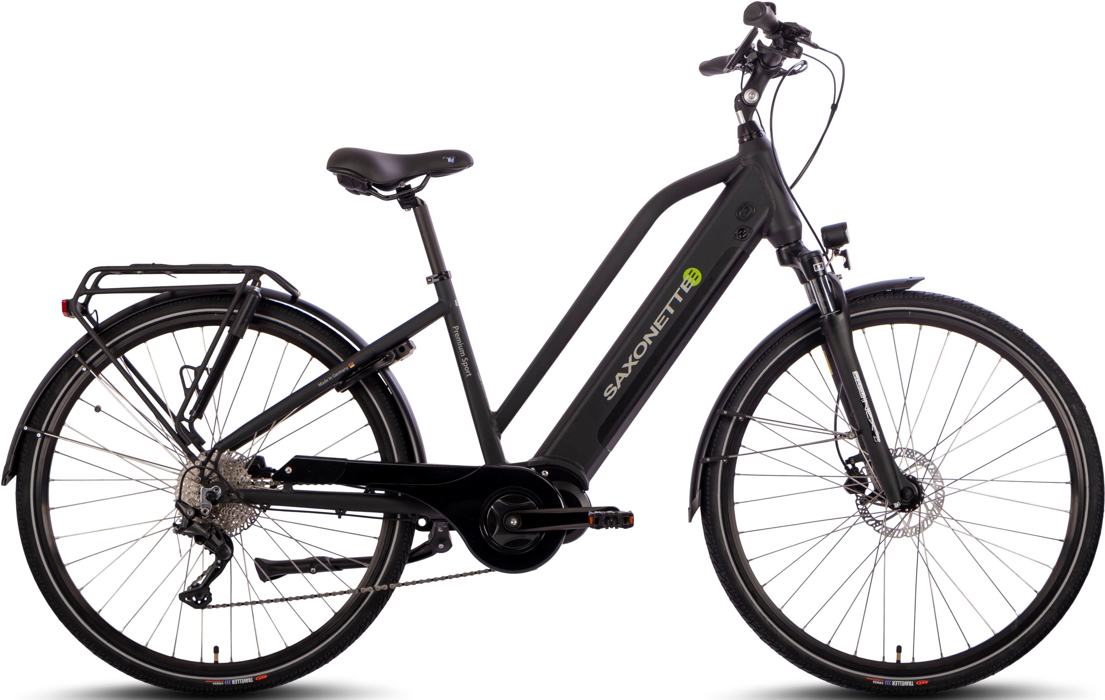 SAXONETTE E-Bike Premium Sport (Trapez), 10 Gang, Kettenschaltung, Mittelmotor, 522 Wh Akku