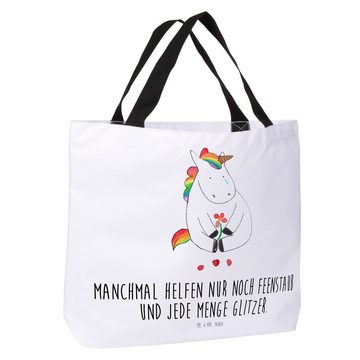 Mr. & Mrs. Panda Shopper Einhorn Traurig - Weiß - Geschenk, Glitzer, Liebe, Unicorn, Einkaufsb (1-tlg), Einzigartige Designs