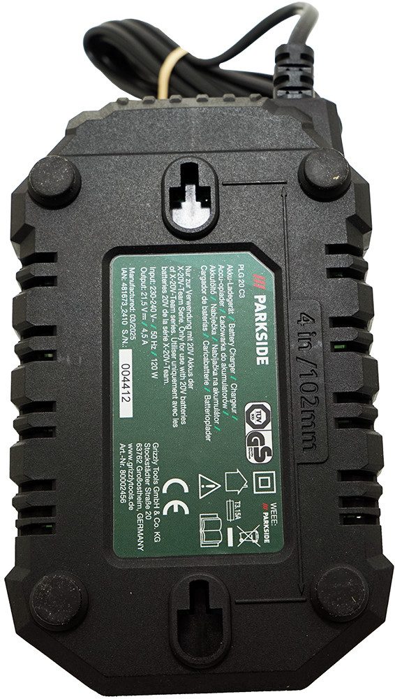 Parkside 20V 4,5A Akku Ladegerät PLG 20 (ohne Akku) 120W Schnellladegerät Batterie-Ladegerät (Mit automatischer Ladeabschaltung und LED-Ladeindikator)