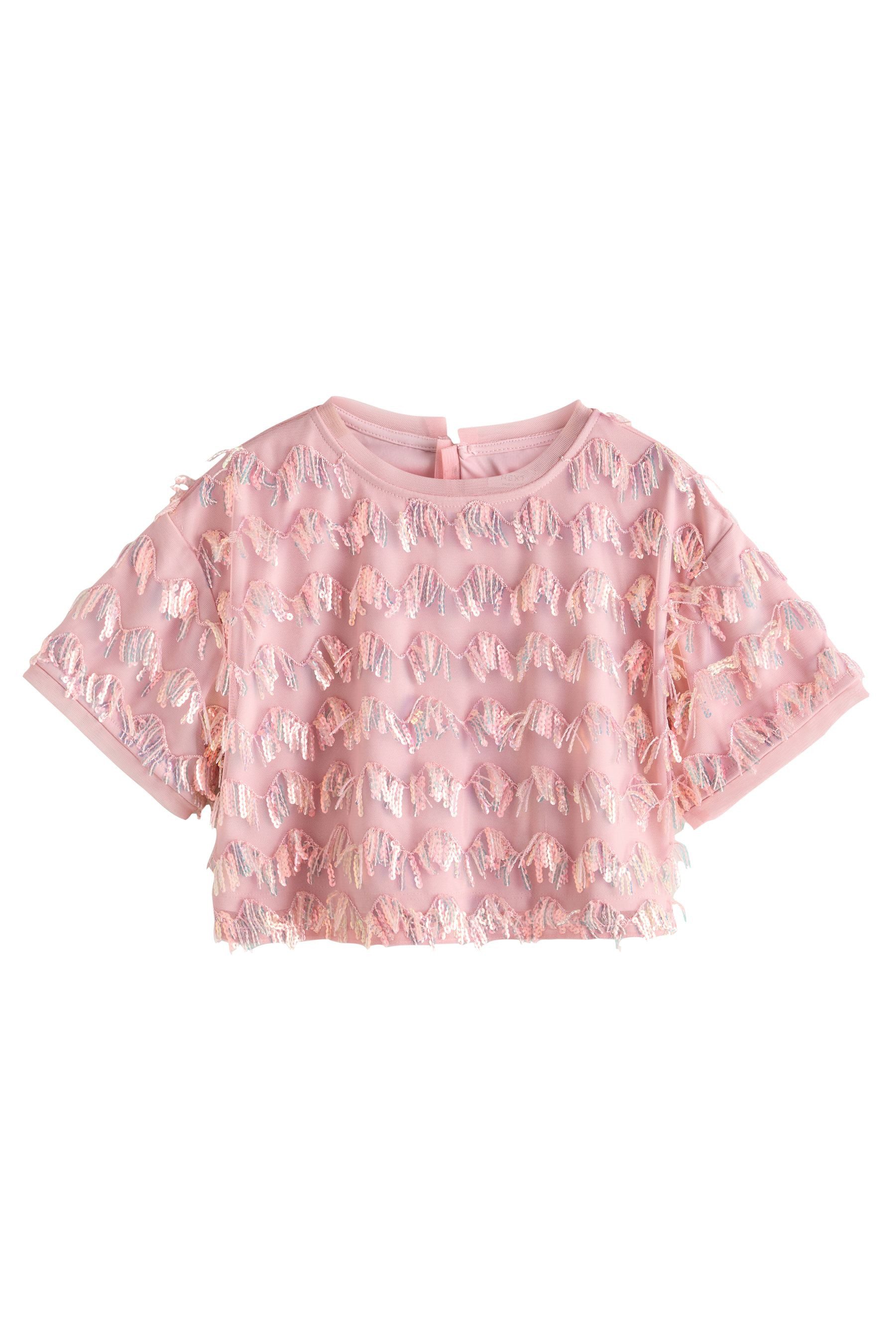 Next Kurzarmbluse Bluse mit Quasten (1-tlg)