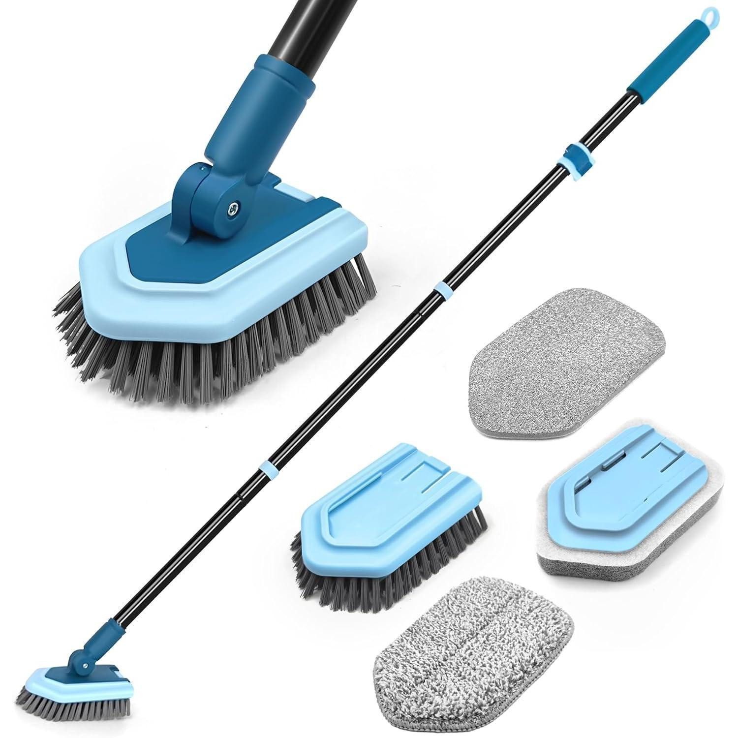 LuxusKollektion Reinigungsbürste Schrubber Stiel Teleskop 130cm 4 Schwamm Fliesen Badewanne Blau, (1-tlg)