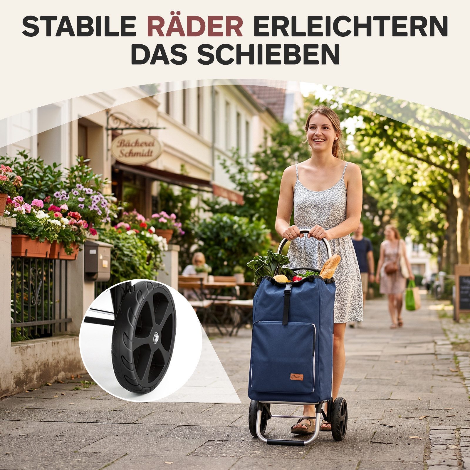 Sekey Einkaufstrolley 4-in-1 Einkaufstrolley Klappbar Einkaufswagen mit Rucksack, Kühltasche, 60 l, 60 l, Klappbarer Transportwagen, Handwagen mit großen Rädern – Bild 5 von 5