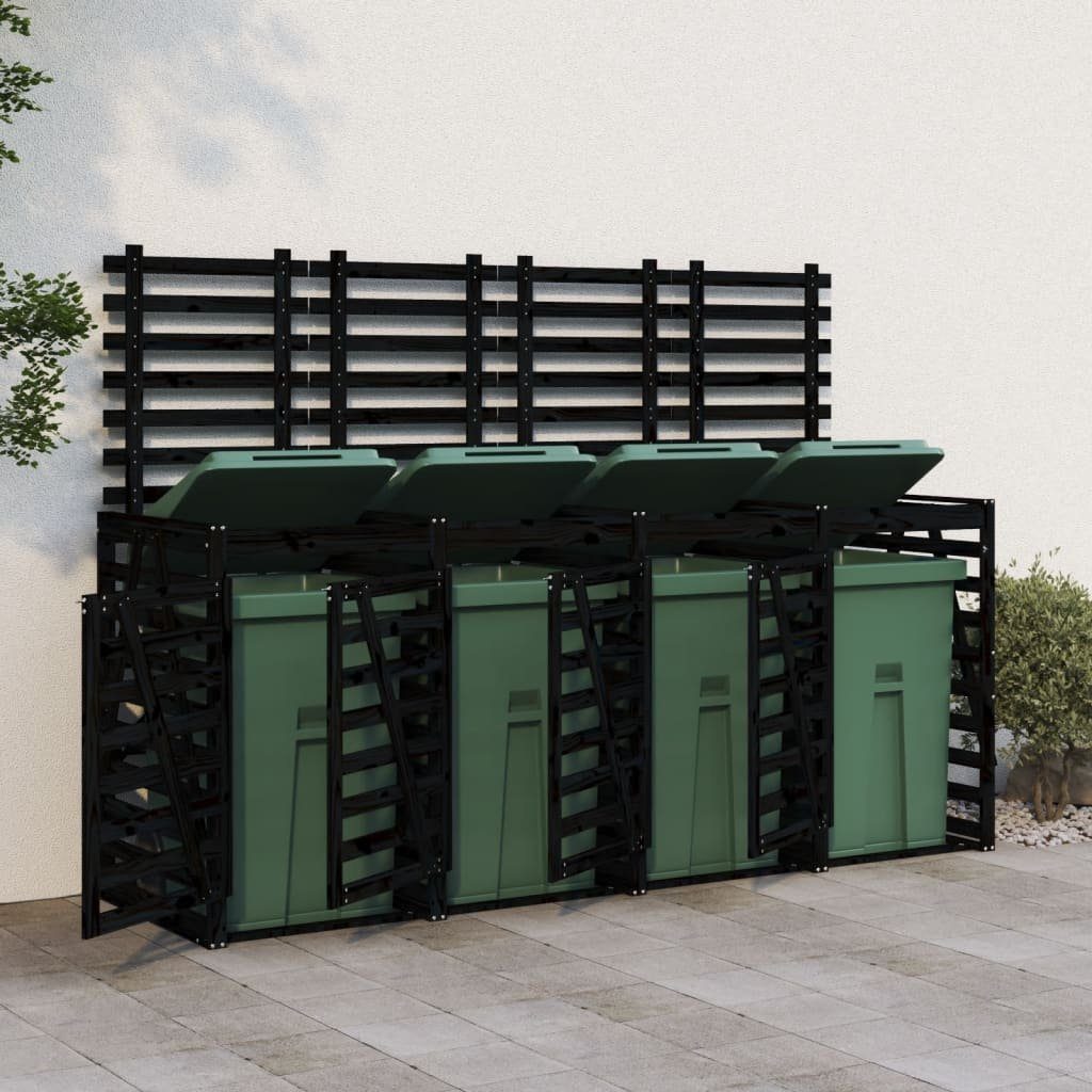 vidaXL Mülltonnenbox Mülltonnenbox für 4 Tonnen Schwarz Massivholz Kiefer