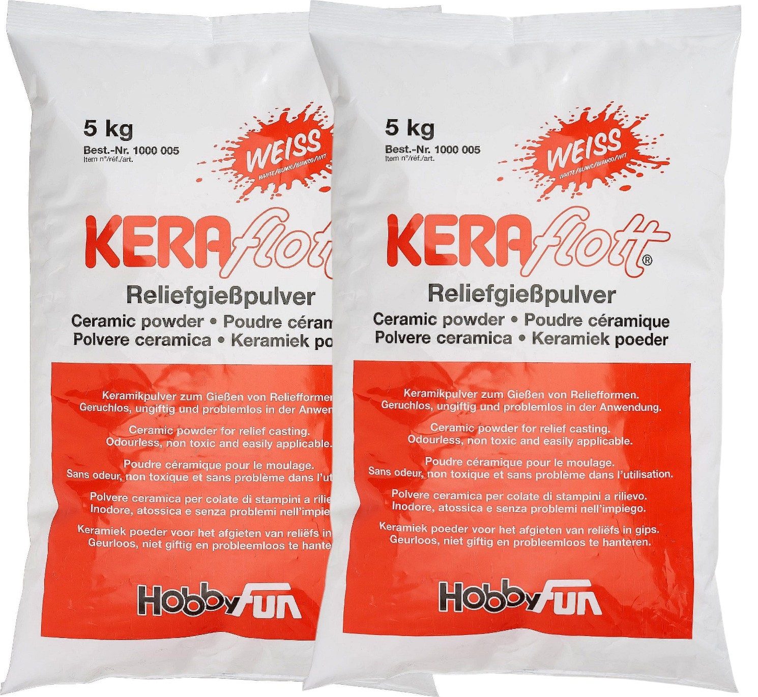 HobbyFun Modelliermasse Gießmasse KERAflott 2 x 5 kg weiß (2 Stück), Keramik, Porzellan, bemalbar, bruchfest