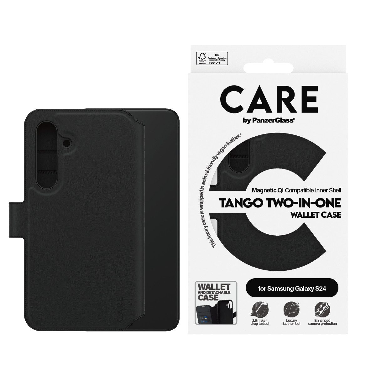 CARE by PanzerGlass Handyhülle Magnetic Compatible Tango 2-in-1 Wallet Case für Samsung Galaxy S24, Backcover, Schutzhülle, Handyschutzhülle, Case, Schutzcase, stoßfest