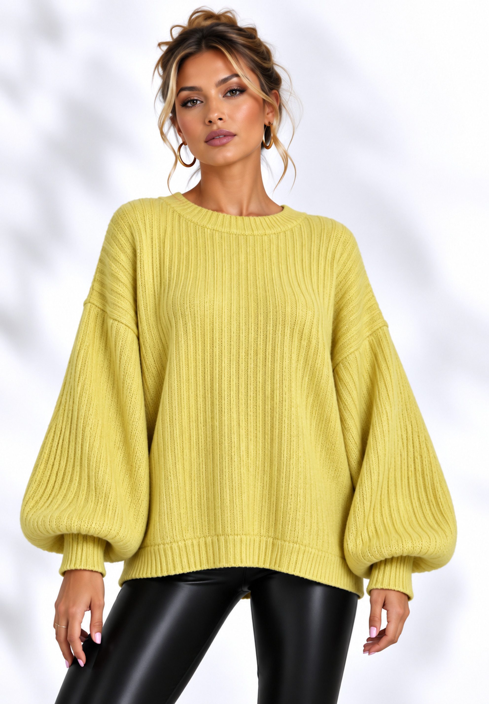 Worldclassca Strickpullover WORLDCLASSCA Damen Oversize Strickpulllover Ballonärmel Pulli Neue Kollektion - Stilvolle und gemütliche Strickmode für Damen