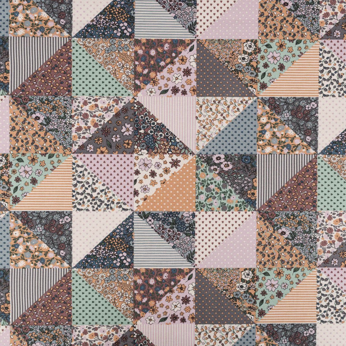 SCHÖNER LEBEN. Stoff Dekostoff Meterware Sweet Flower Quilt Patchwork Vintage bunt 1,40m, atmungsaktiv