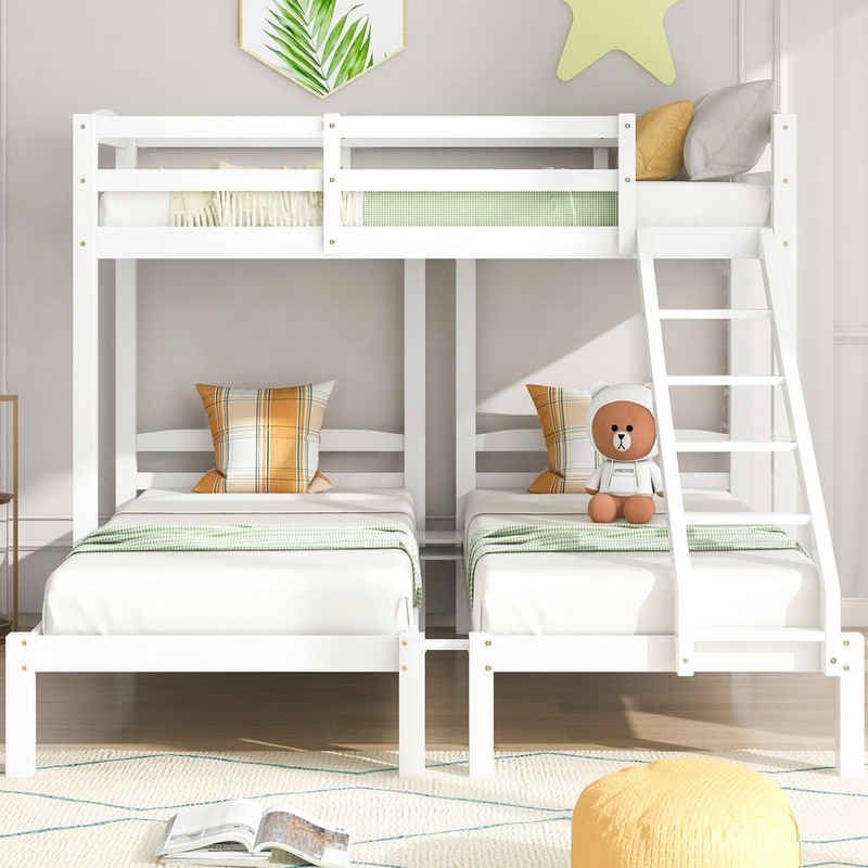 IDEASY Etagenbett Etagenbett, Dreibettzimmer mit Treppe, 90x200 cm, (Gestell aus Kiefernholz, für Kinderzimmer), mit Sicherheitsgeländer