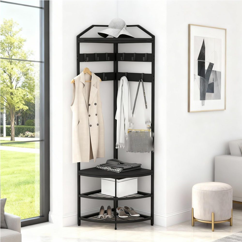 GarveeMore Kleiderständer Ecke Mantel Rack Mantel Rack mit 4 Regalen Schuh und Mäntel Racks