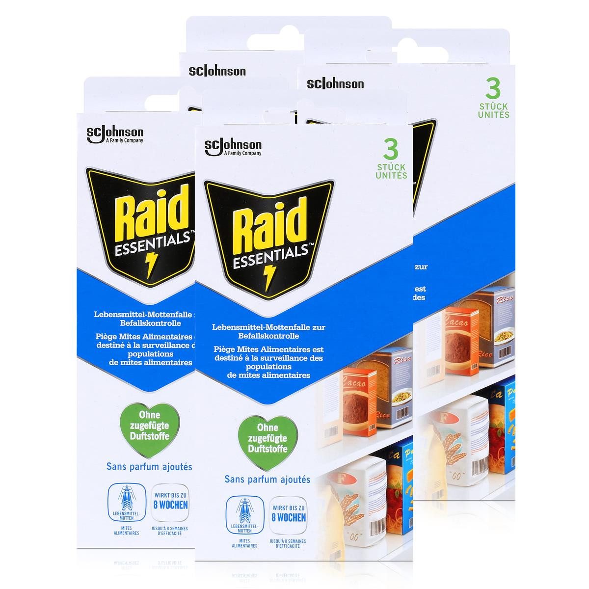 Raid Insektenfalle 4x Raid Lebensmittel-Mottenfalle - wirkt bis zu 8 Wochen - Geruchlos