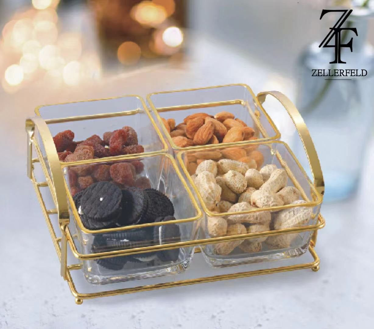 ZELLERFELD Snackschale Schalenset 4 Fächer Servierschale aus Glas für Süßigkeiten, Dips