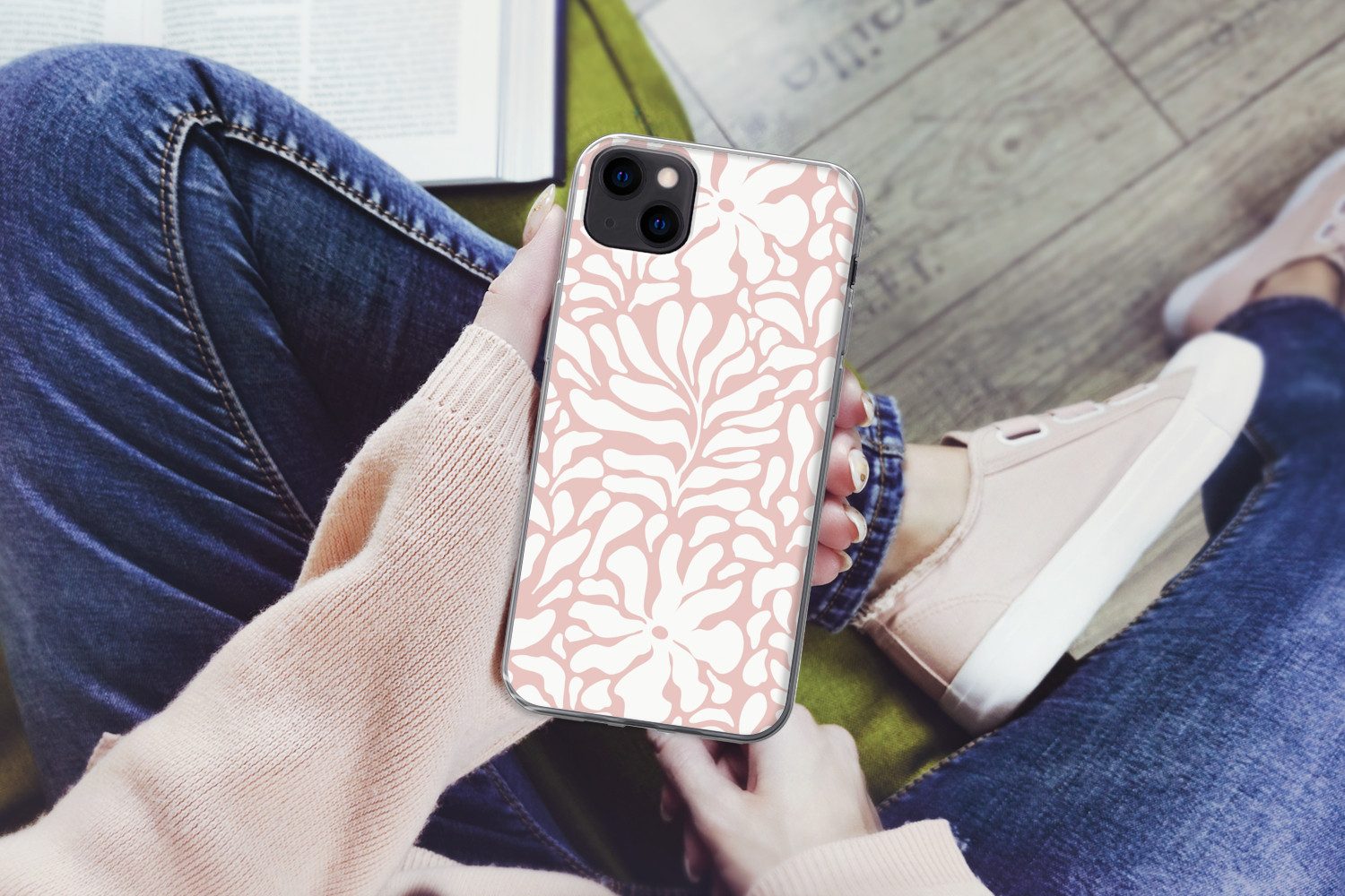 MuchoWow Handyhülle für Apple iPhone 13 mini Blumen - Muster - Rosa - Weiß, Smartphone-Bumper, Print, Handy Schutzhülle Dünn