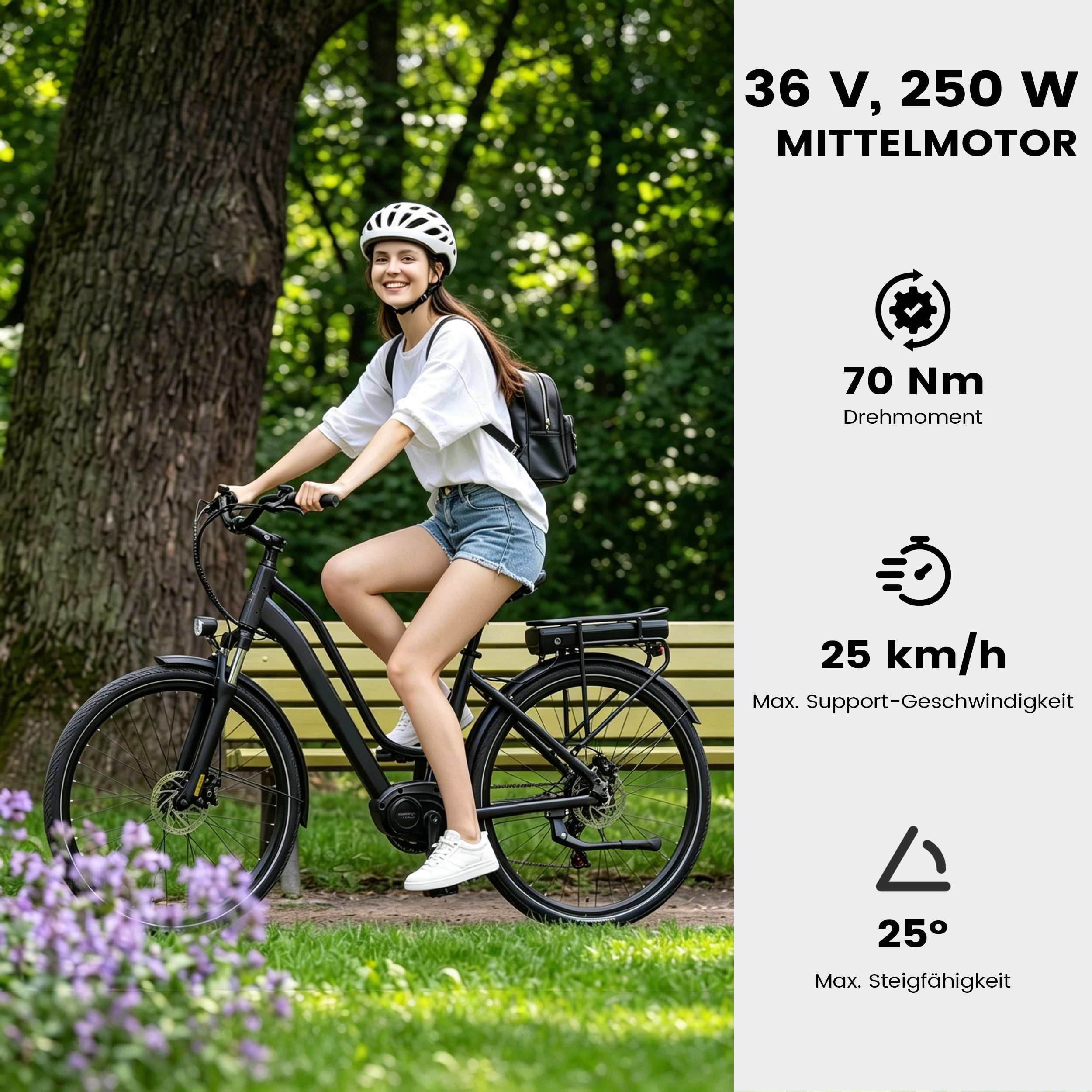 Vankel E-Bike Cityrad Mittelmotor 28 Zoll Cityrad E-Fahrrad Damen u. Herren Pedelec 460Wh, Kettenschaltung, Mittelmotor, 460,8 Wh, (Beleuchtungsset mit Batterieladegerät, Batterieschlüssel, Werkzeug), Pendler mit Drehmomentsensor, Shimano 7-Gang & Lockout-Federgabel