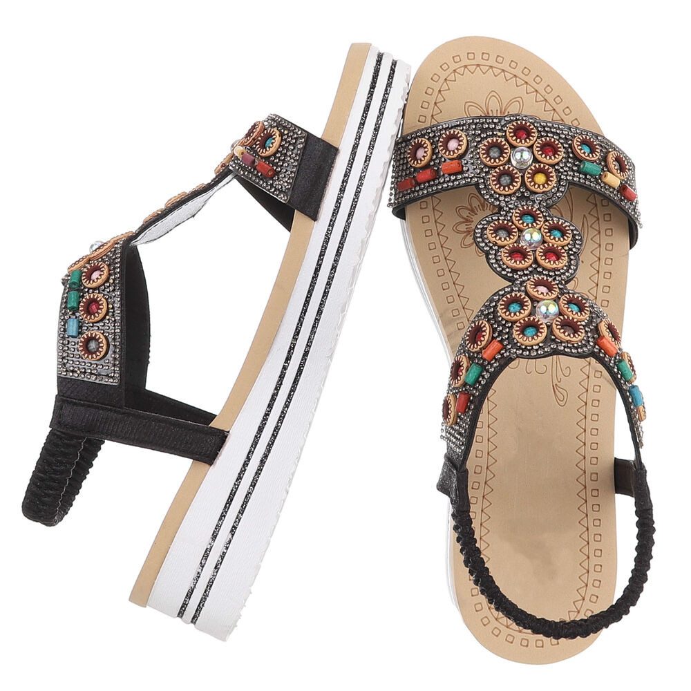 Ital-Design Damen Sandalenschuh mit Schmuckdetails und Plateau Plateausandaletten (91895668) Keilabsatz/Wedge Keilsandaletten in Schwarz